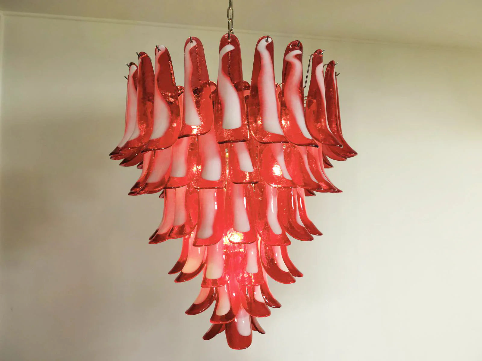 Vintage Murano Red Glass Petals Chandelier 31.5"