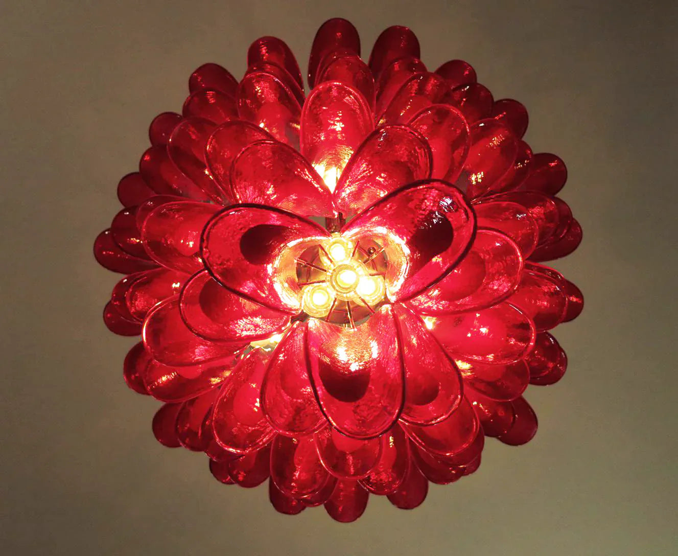 Vintage Murano Red Glass Petals Chandelier 31.5"
