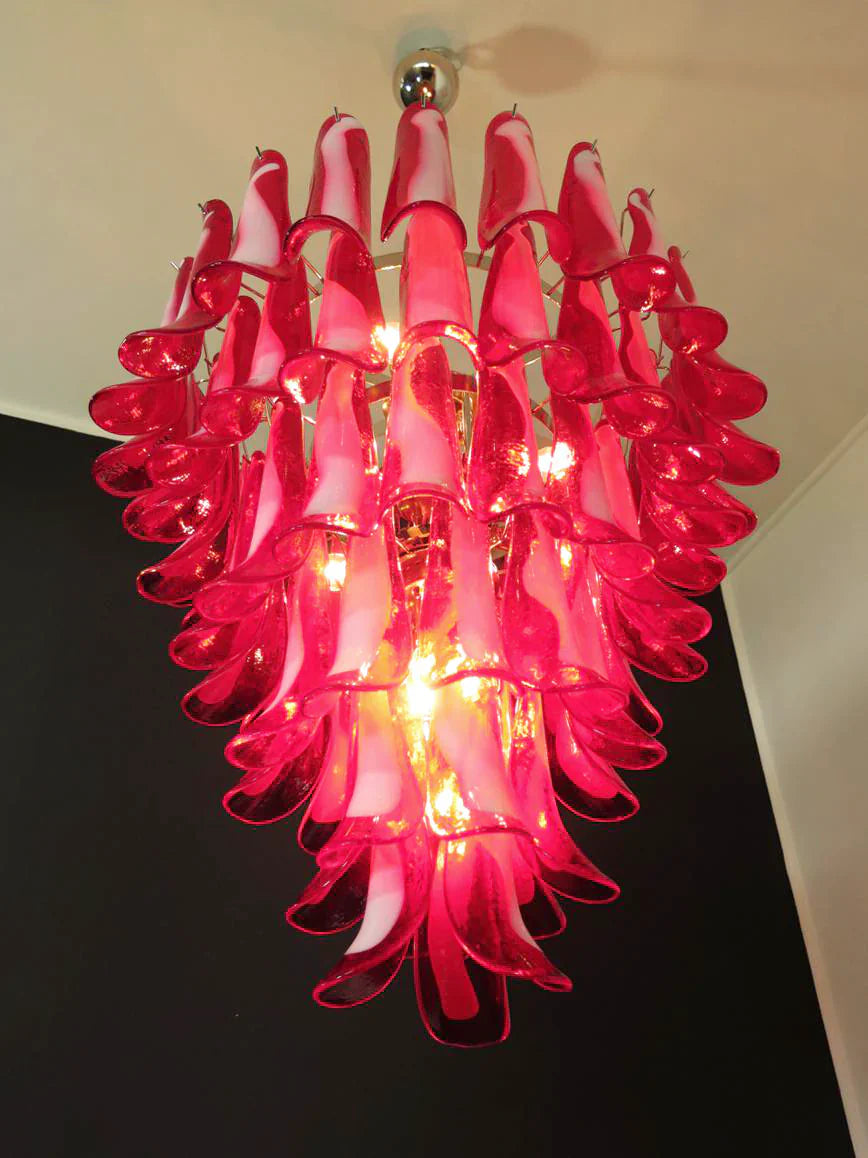 Vintage Murano Red Glass Petals Chandelier 31.5"
