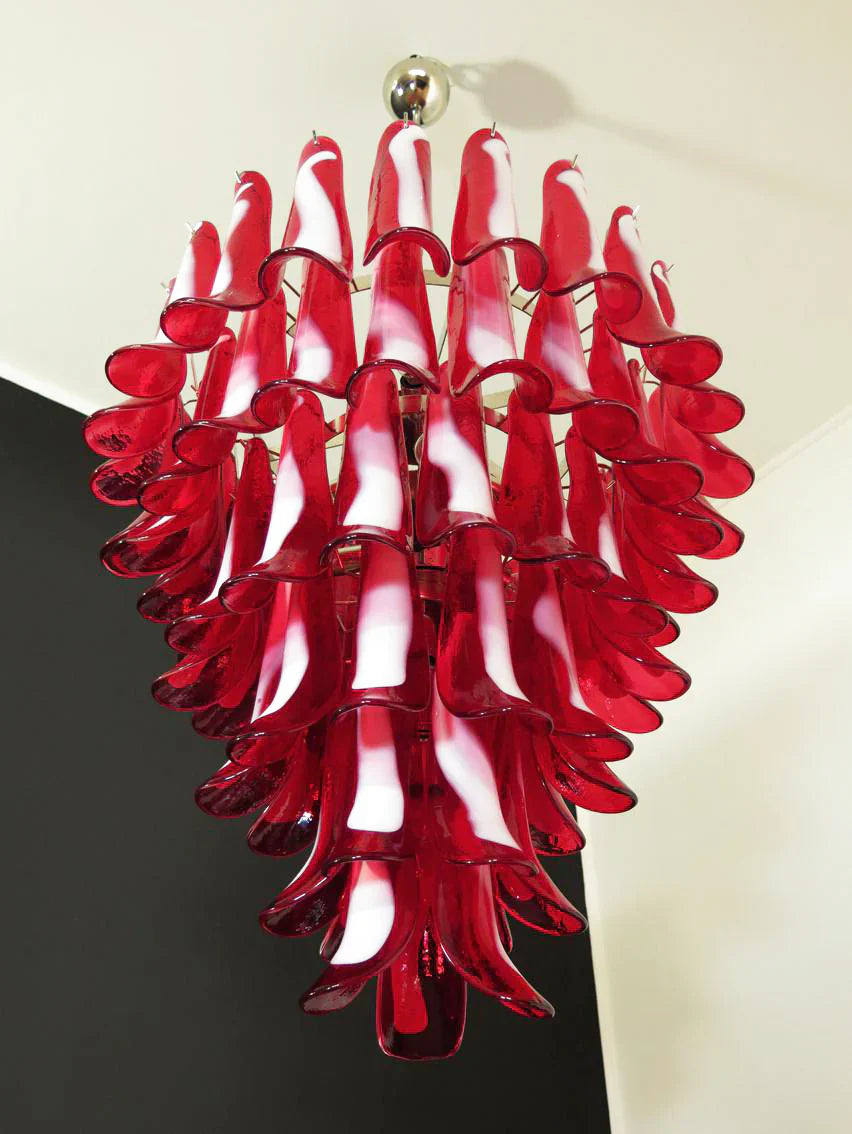 Vintage Murano Red Glass Petals Chandelier 31.5"