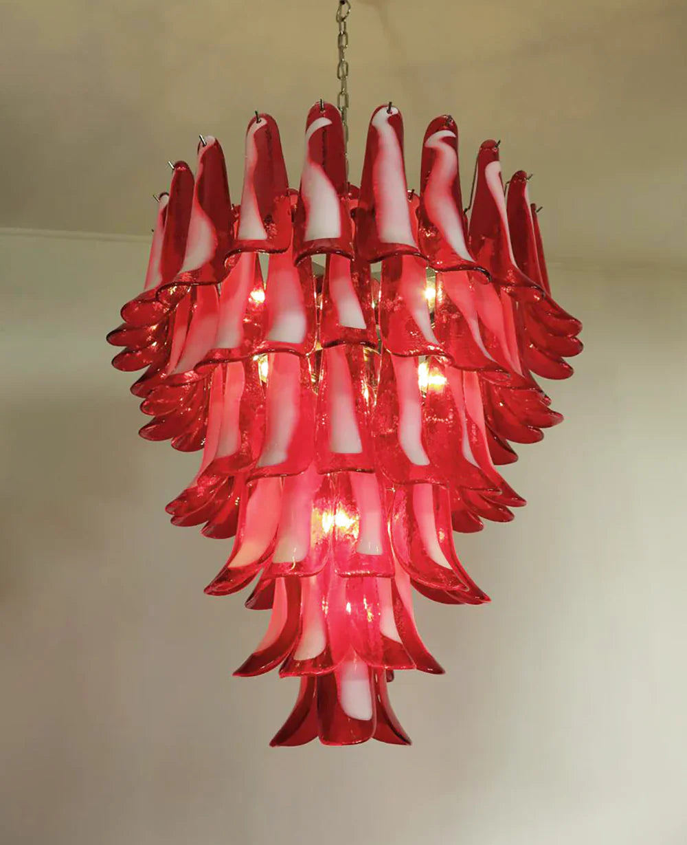 Vintage Murano Red Glass Petals Chandelier 31.5"