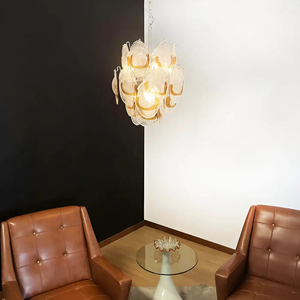 Vintage Murano Transparent Amber Chandelier 17.7"
