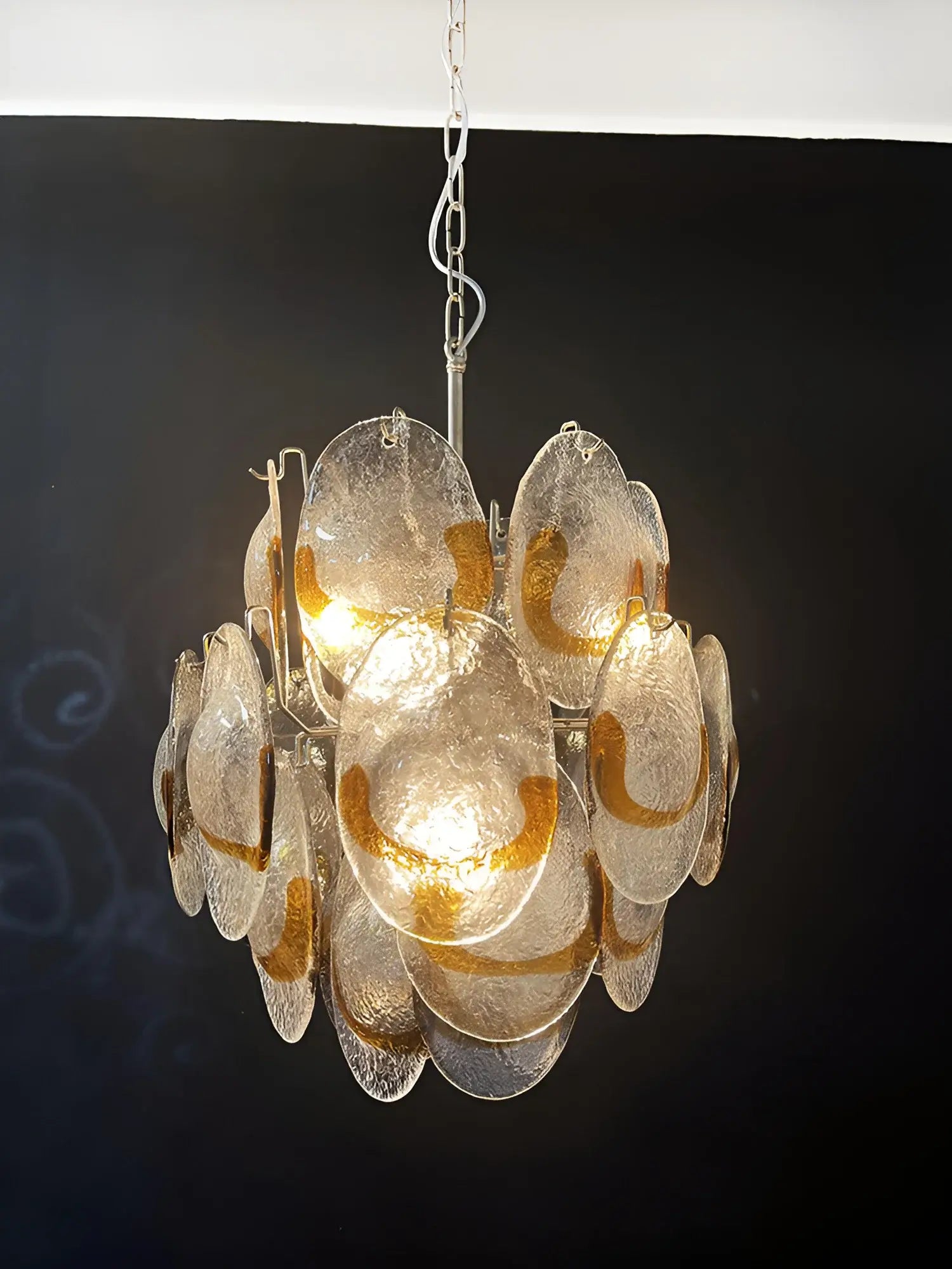 Vintage Murano Transparent Amber Chandelier 17.7"