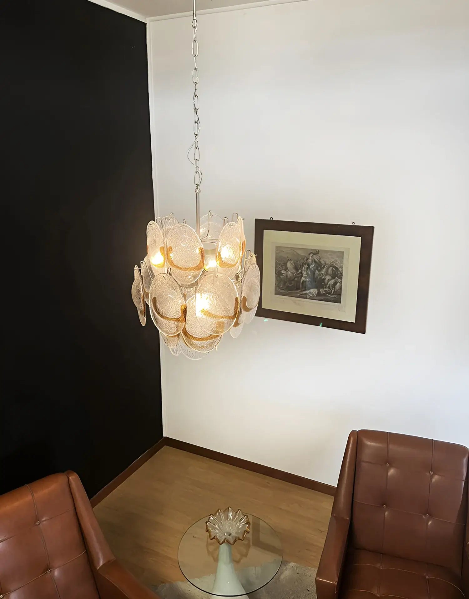 Vintage Murano Transparent Amber Chandelier 17.7"