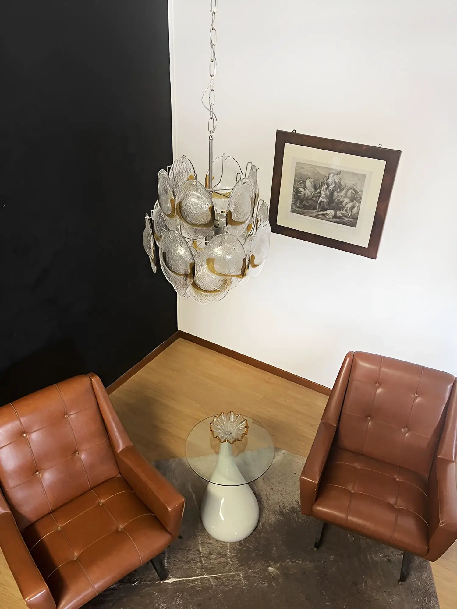 Vintage Murano Transparent Amber Chandelier 17.7"