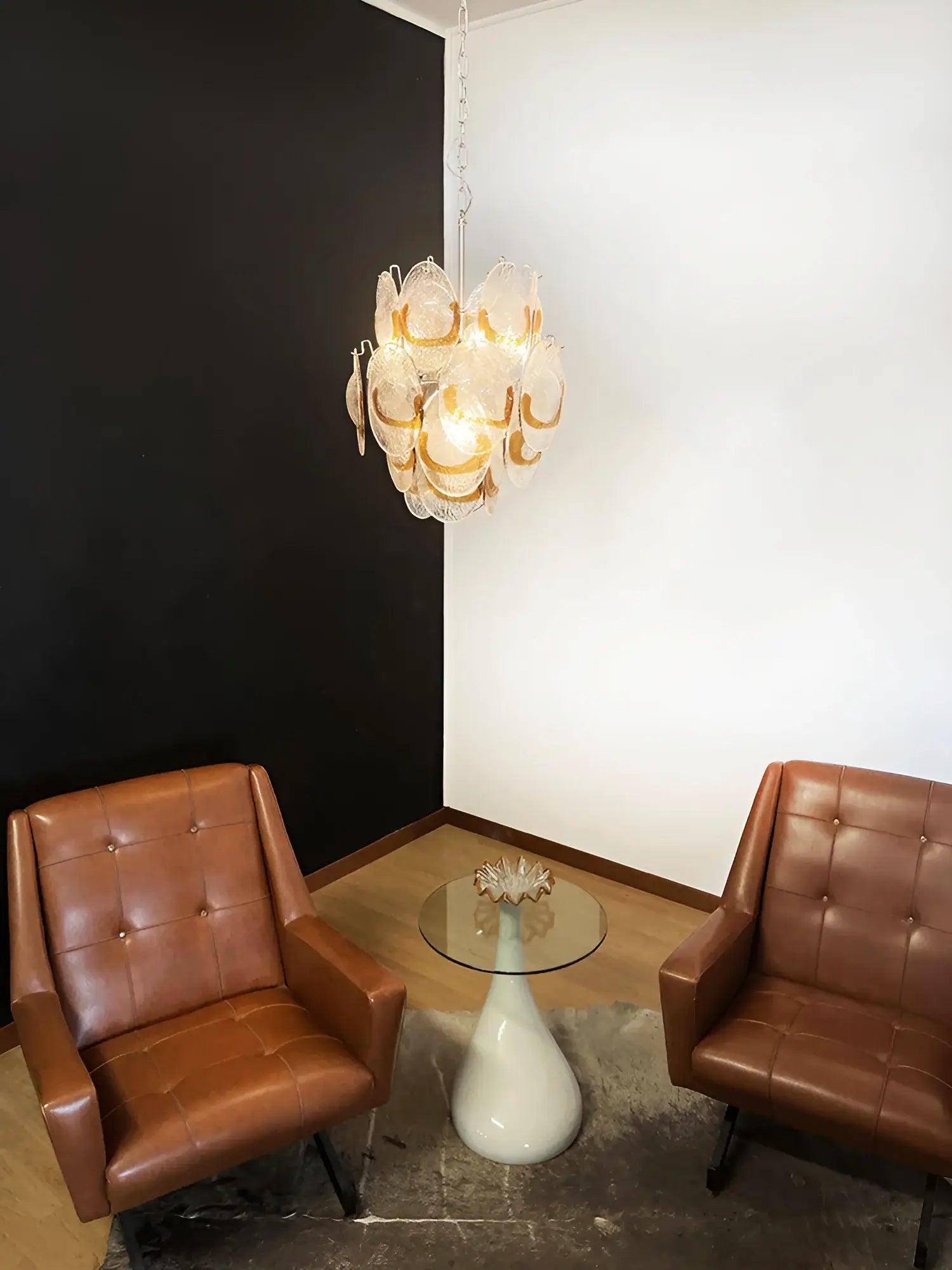 Vintage Murano Transparent Amber Chandelier 17.7"