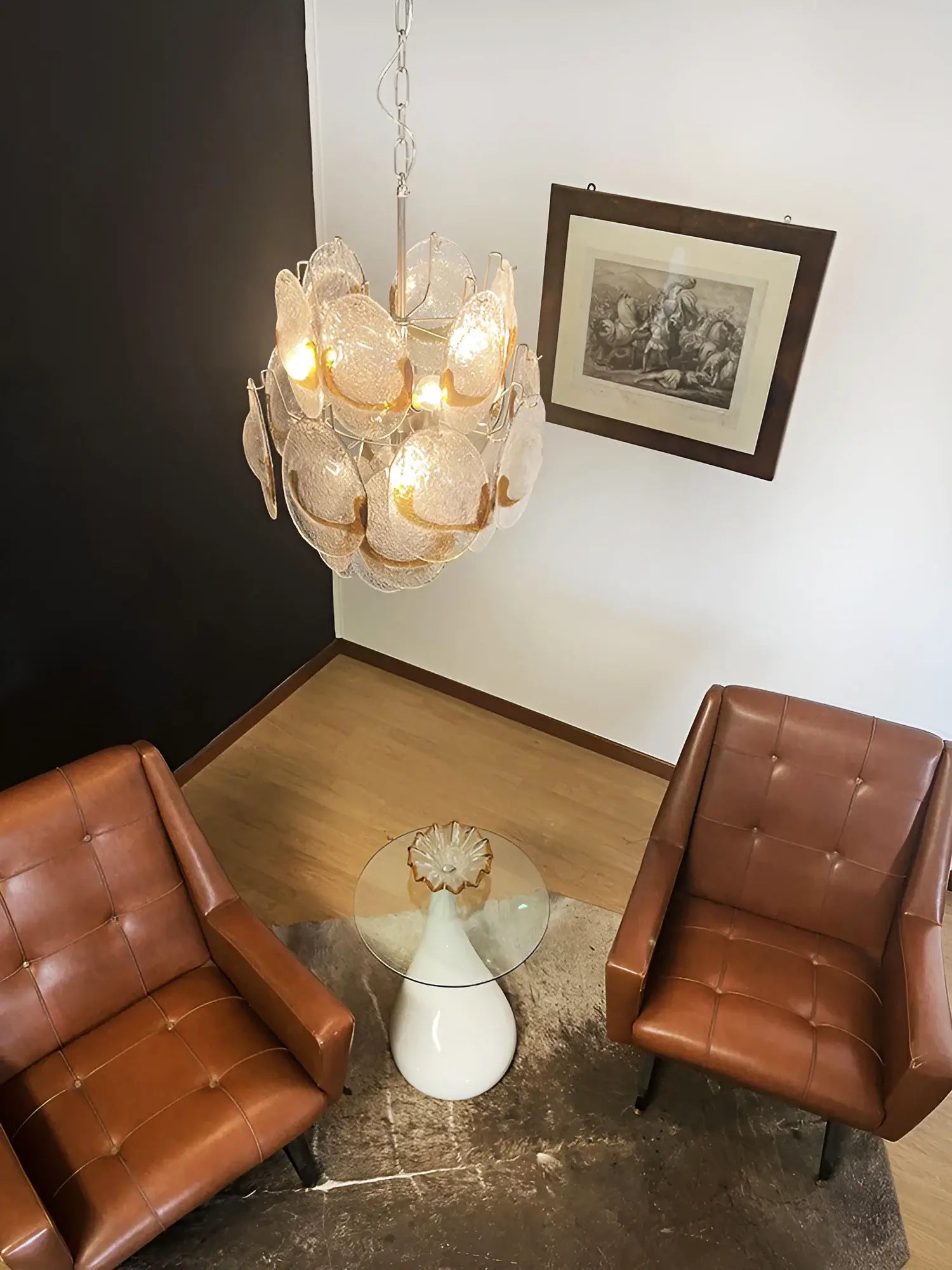 Vintage Murano Transparent Amber Chandelier 17.7"