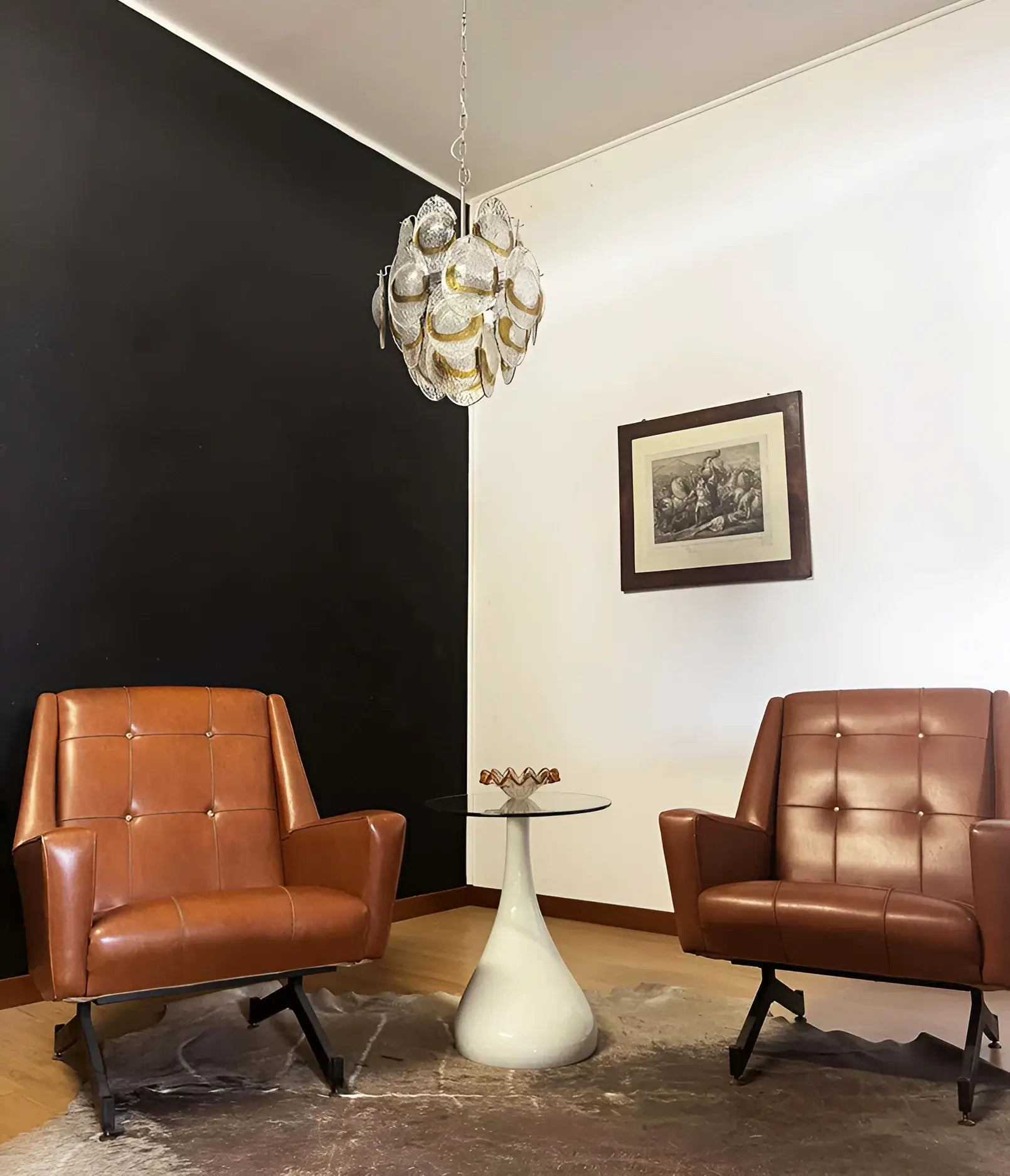 Vintage Murano Transparent Amber Chandelier 17.7"