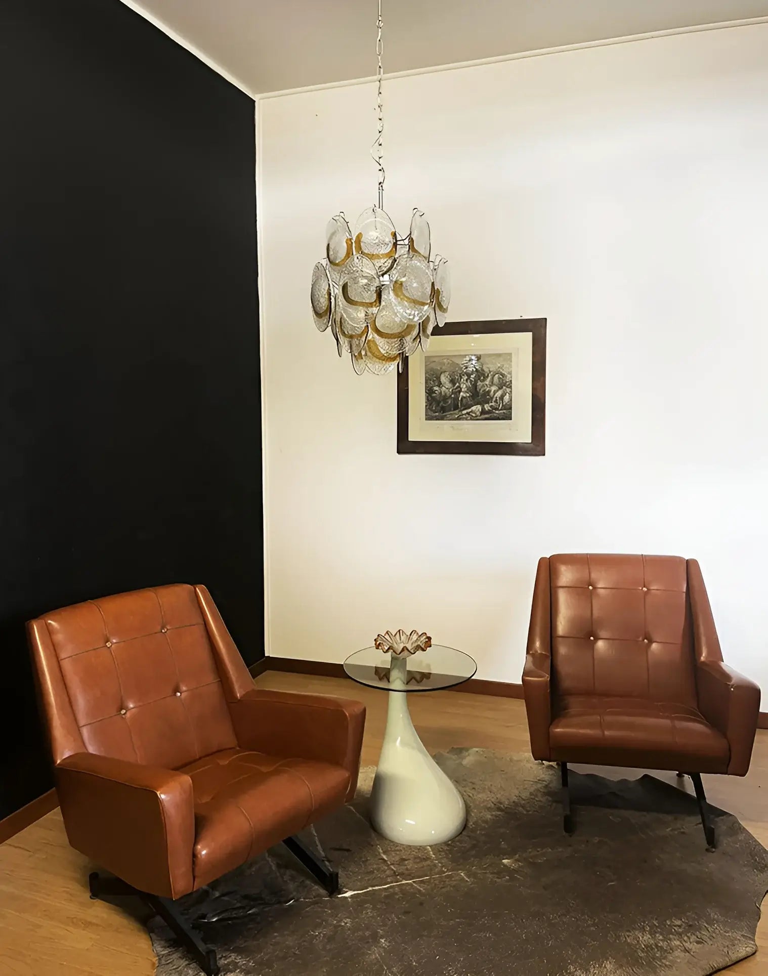 Vintage Murano Transparent Amber Chandelier 17.7"