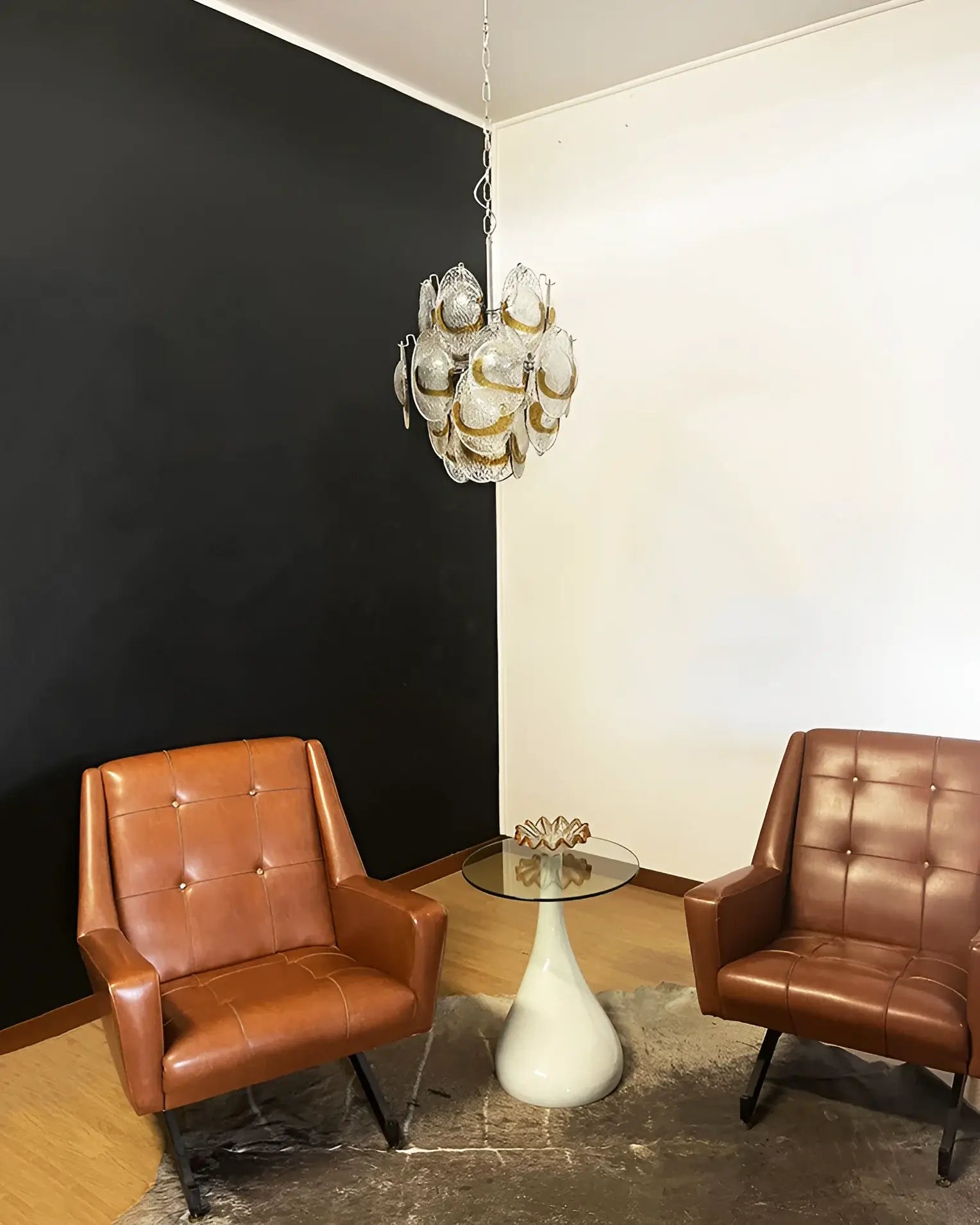 Vintage Murano Transparent Amber Chandelier 17.7"