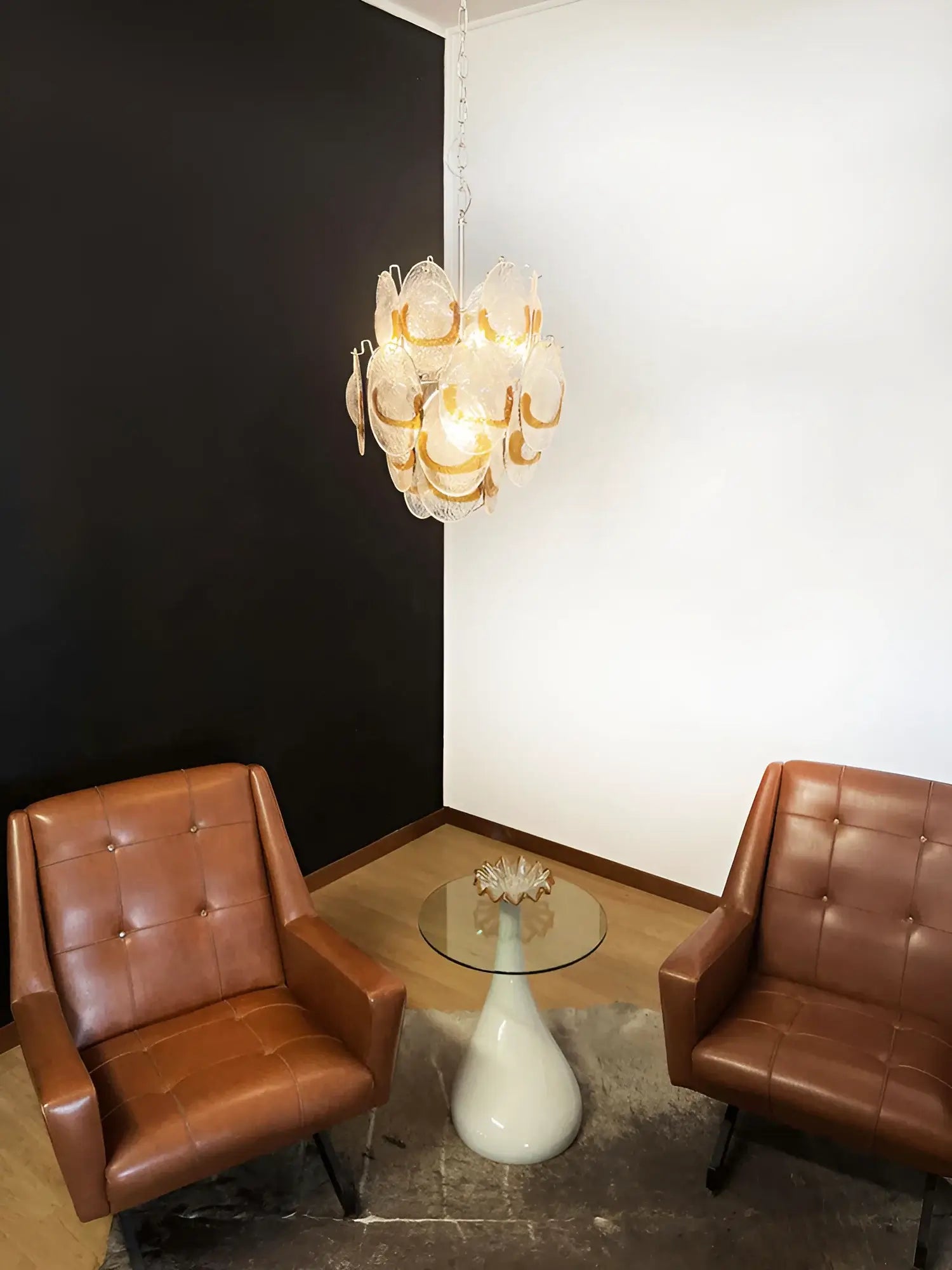 Vintage Murano Transparent Amber Chandelier 17.7"