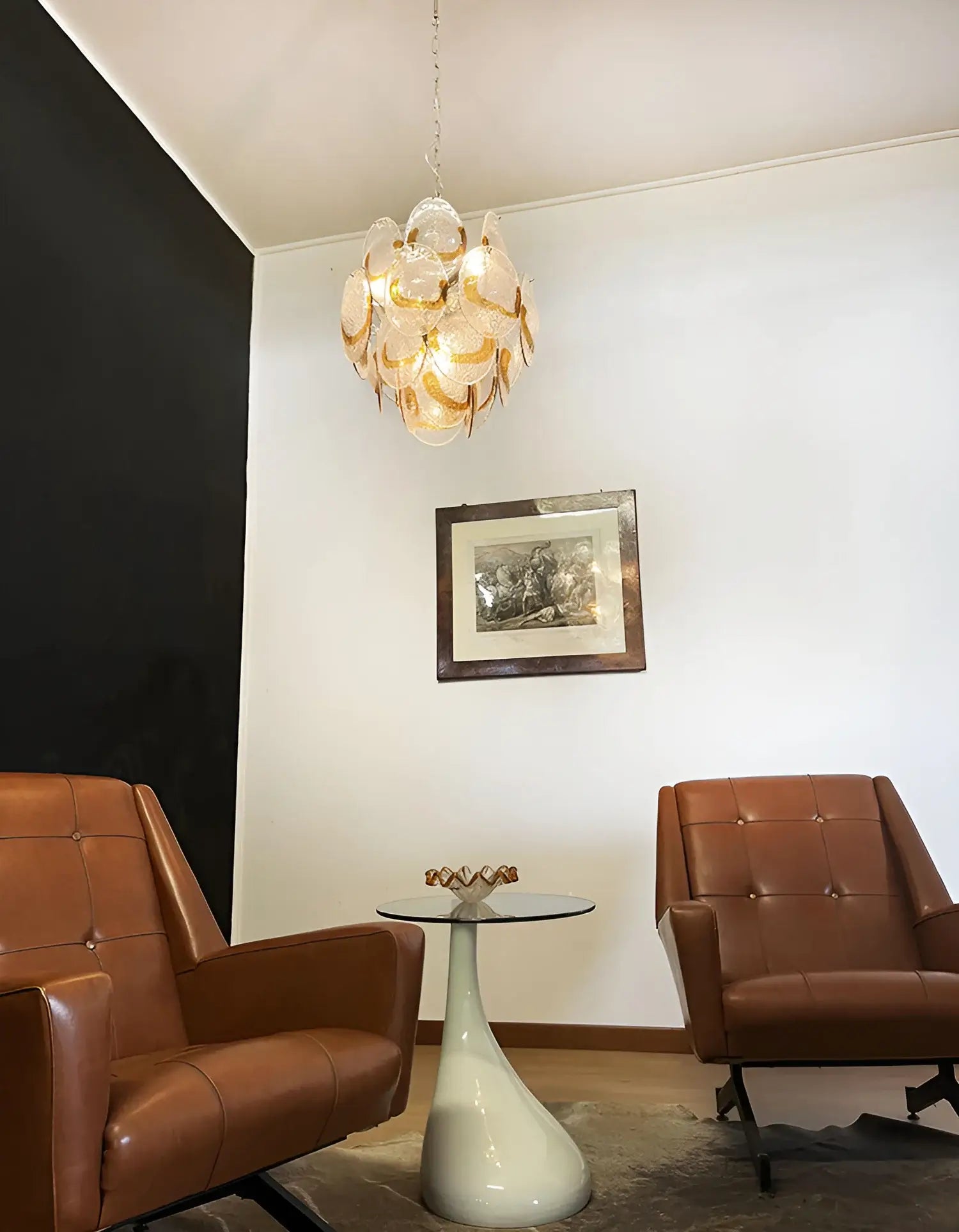 Vintage Murano Transparent Amber Chandelier 17.7"