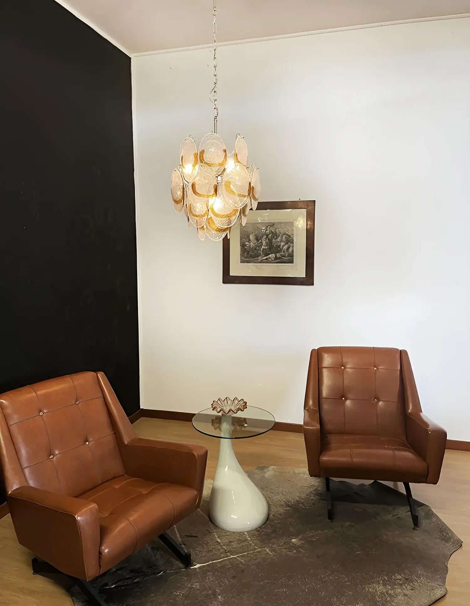 Vintage Murano Transparent Amber Chandelier 17.7"