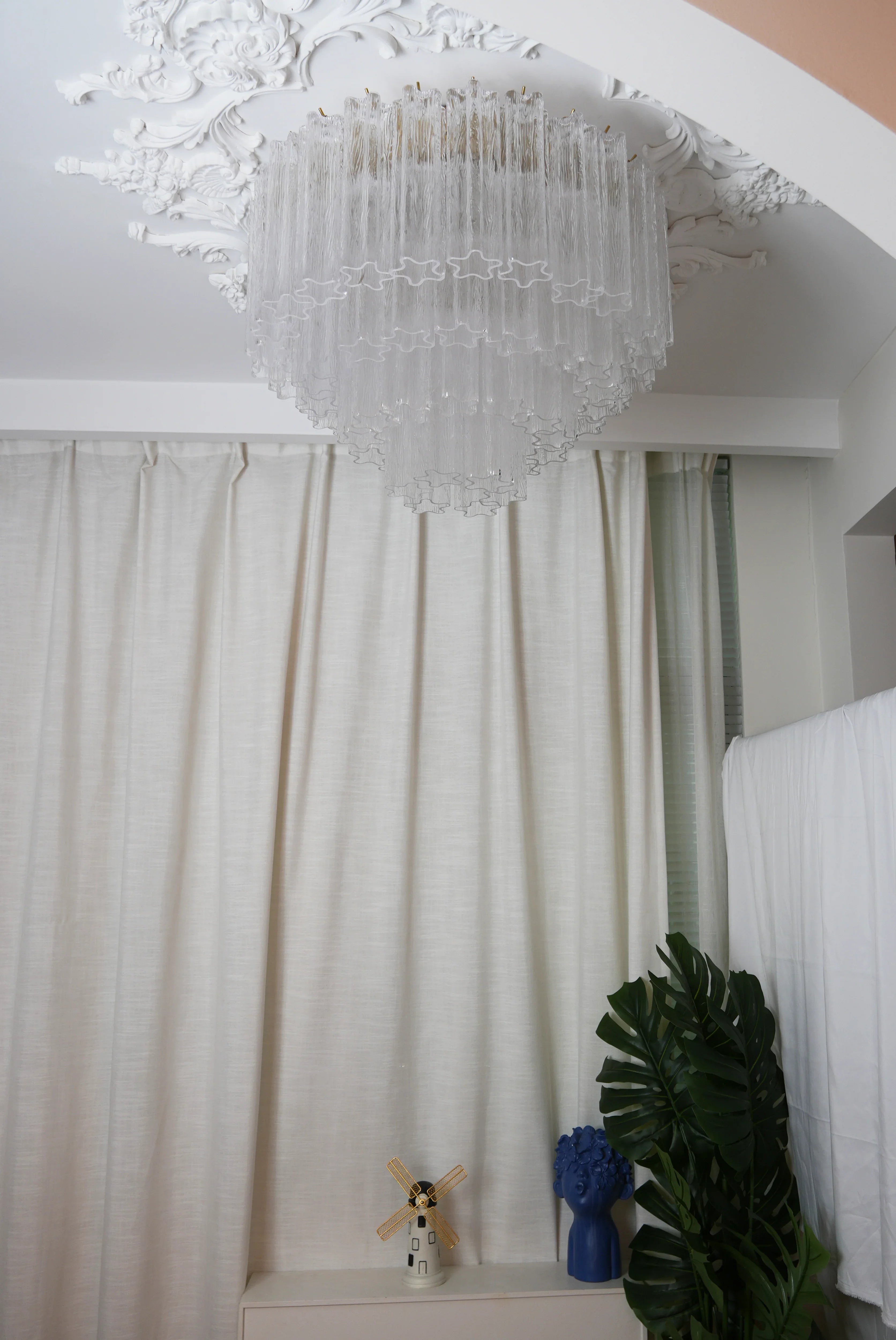 Vintage Murano Transparent Glass Ceiling Light 25.6"