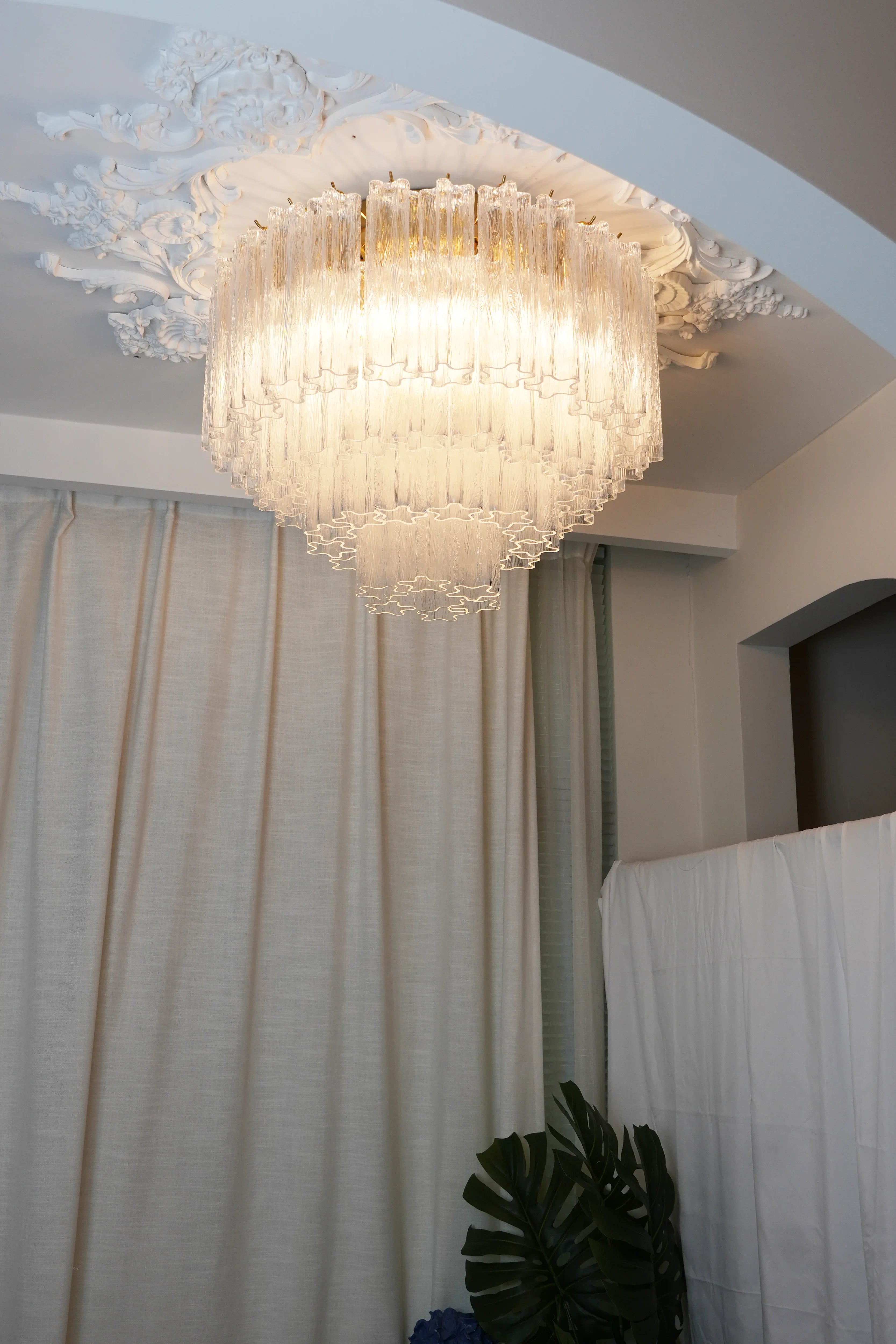 Vintage Murano Transparent Glass Ceiling Light 25.6"