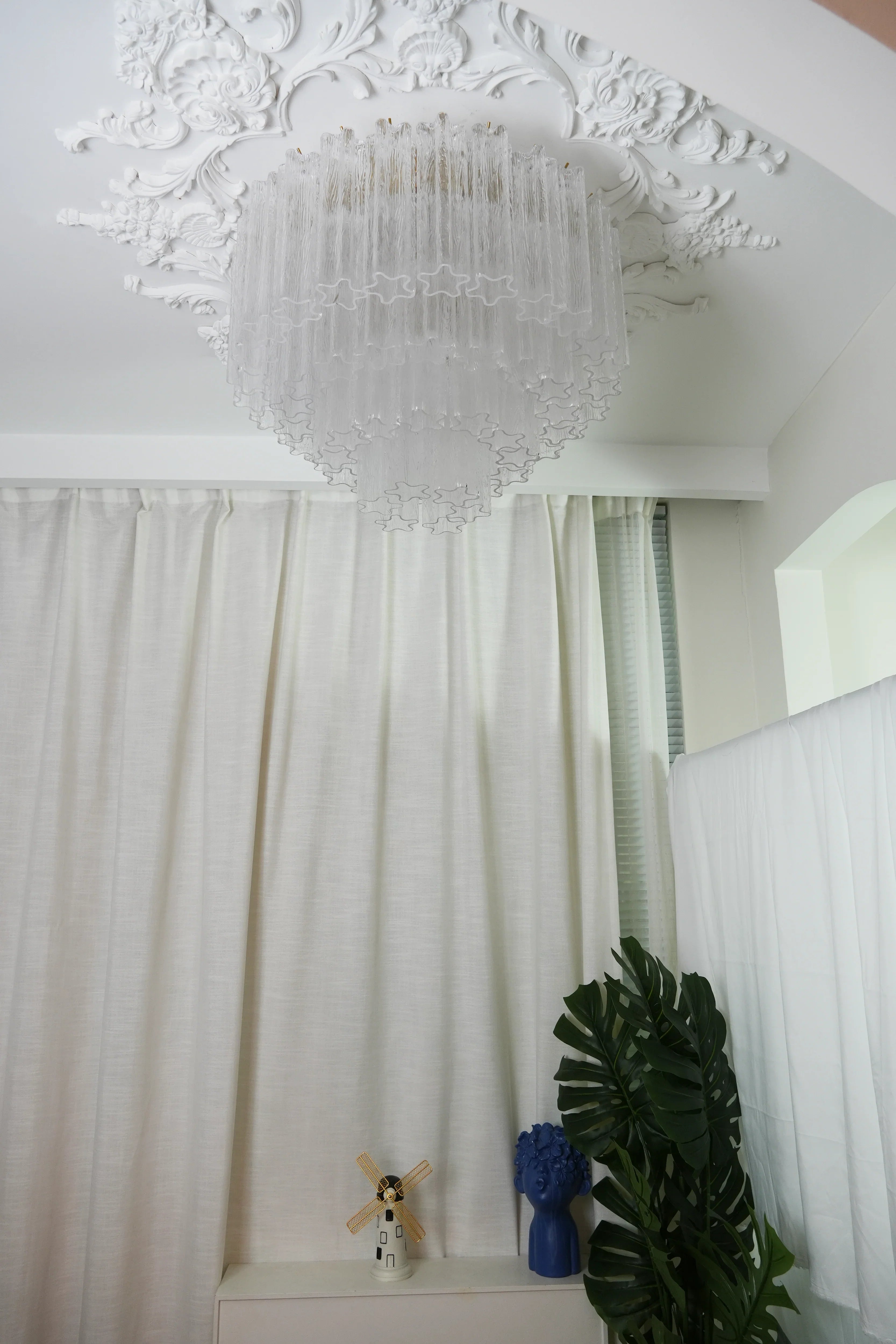 Vintage Murano Transparent Glass Ceiling Light 25.6"