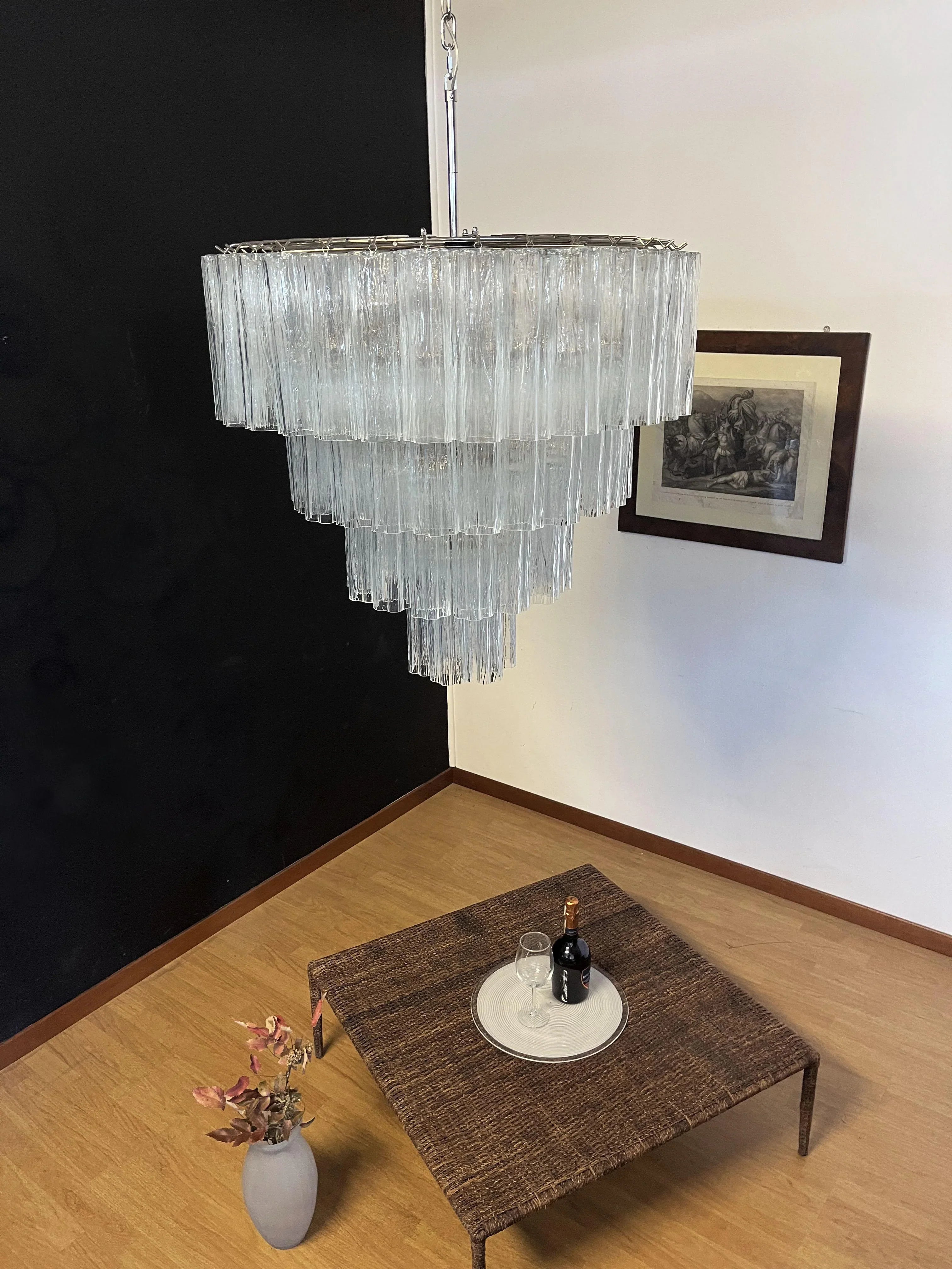 Vintage Murano Transparent Glass Chandelier 33.5"