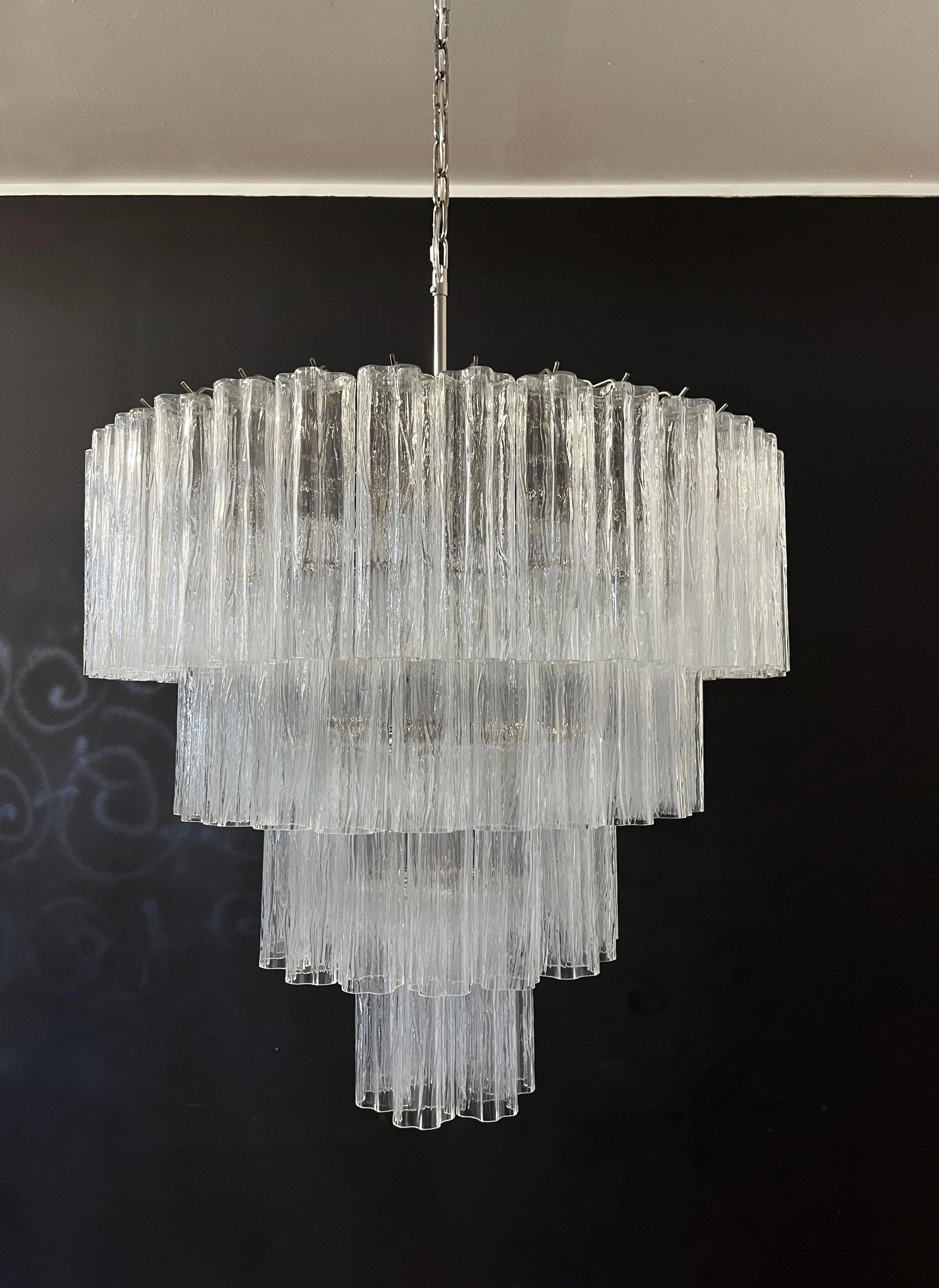 Vintage Murano Transparent Glass Chandelier 33.5"