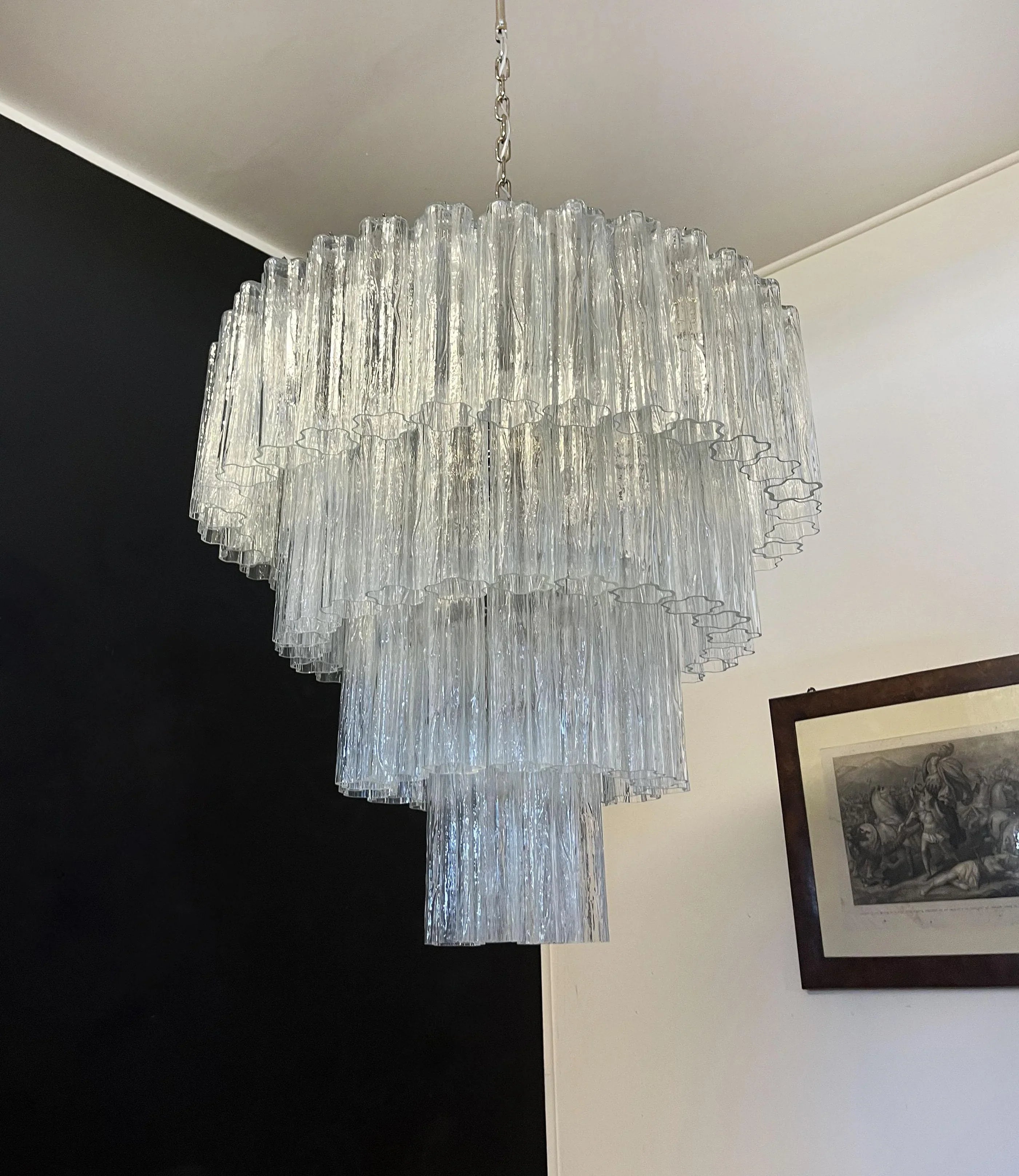 Vintage Murano Transparent Glass Chandelier 33.5"