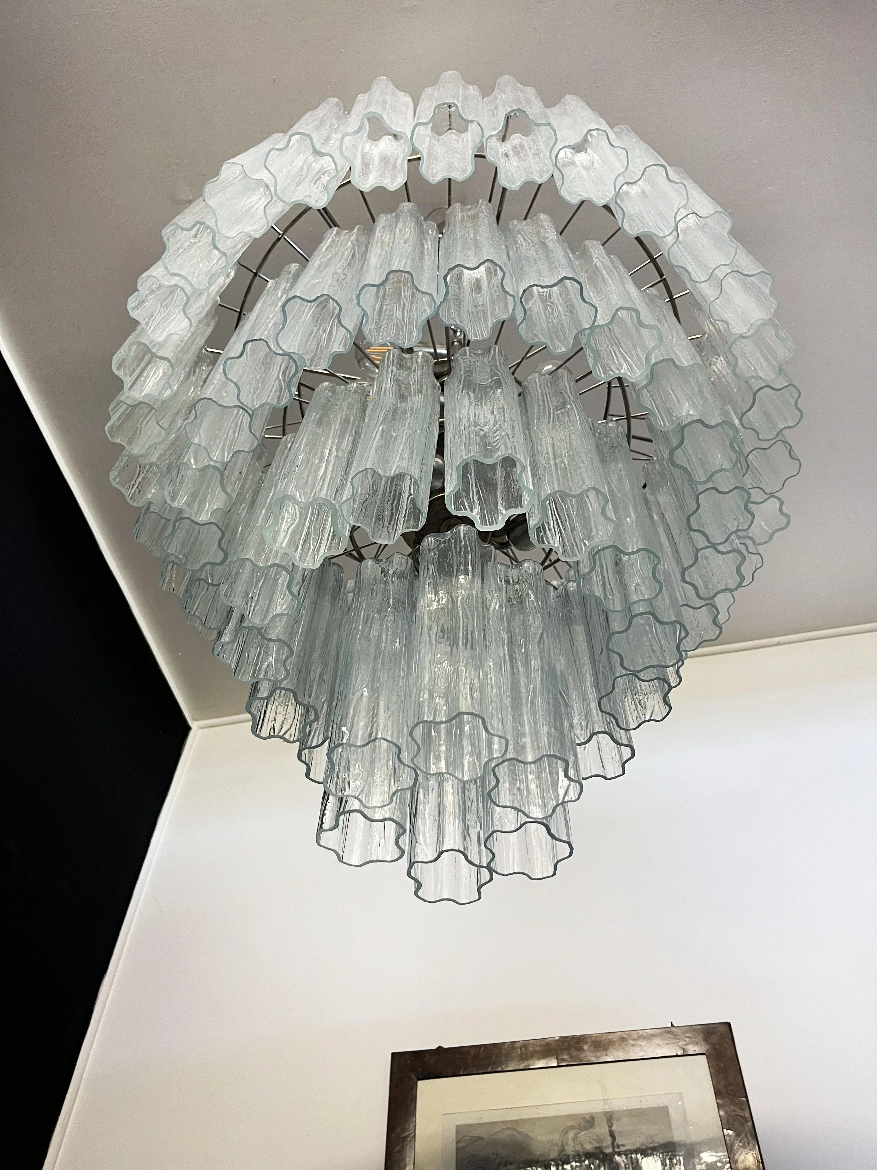 Vintage Murano Transparent Glass Chandelier 33.5"