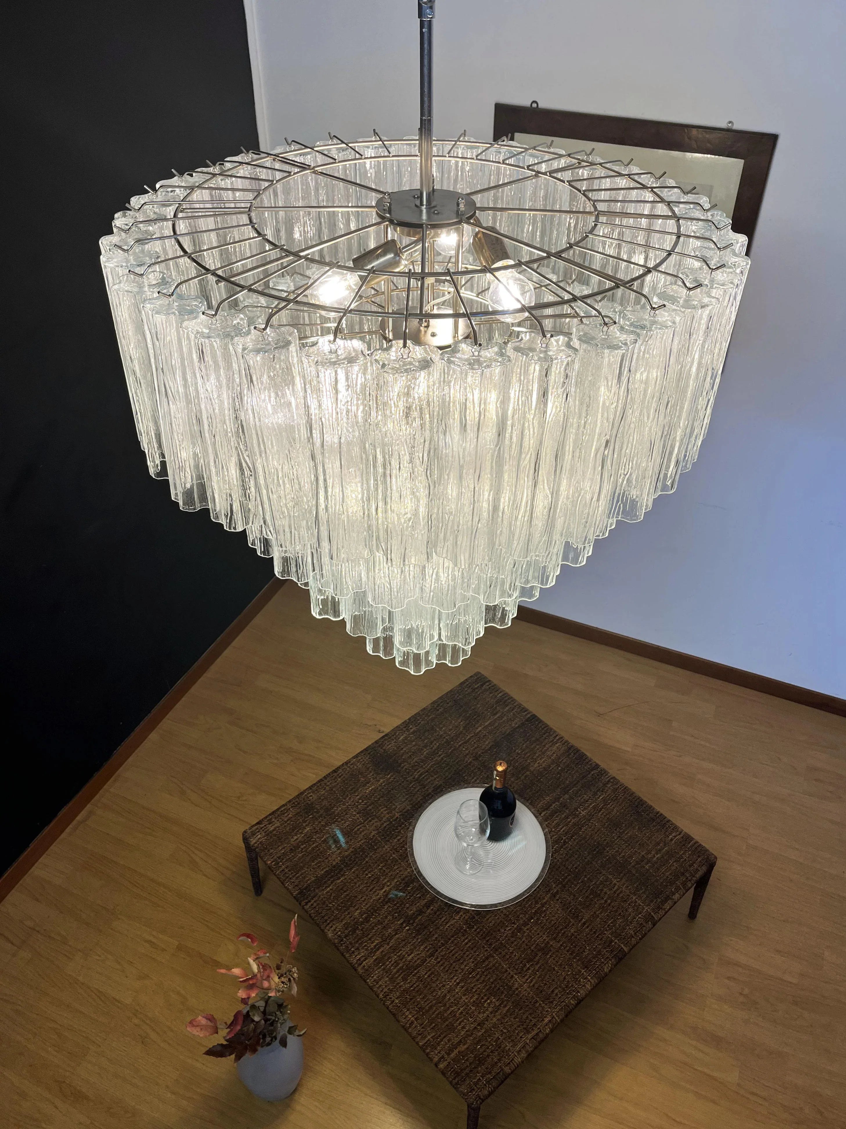 Vintage Murano Transparent Glass Chandelier 33.5"