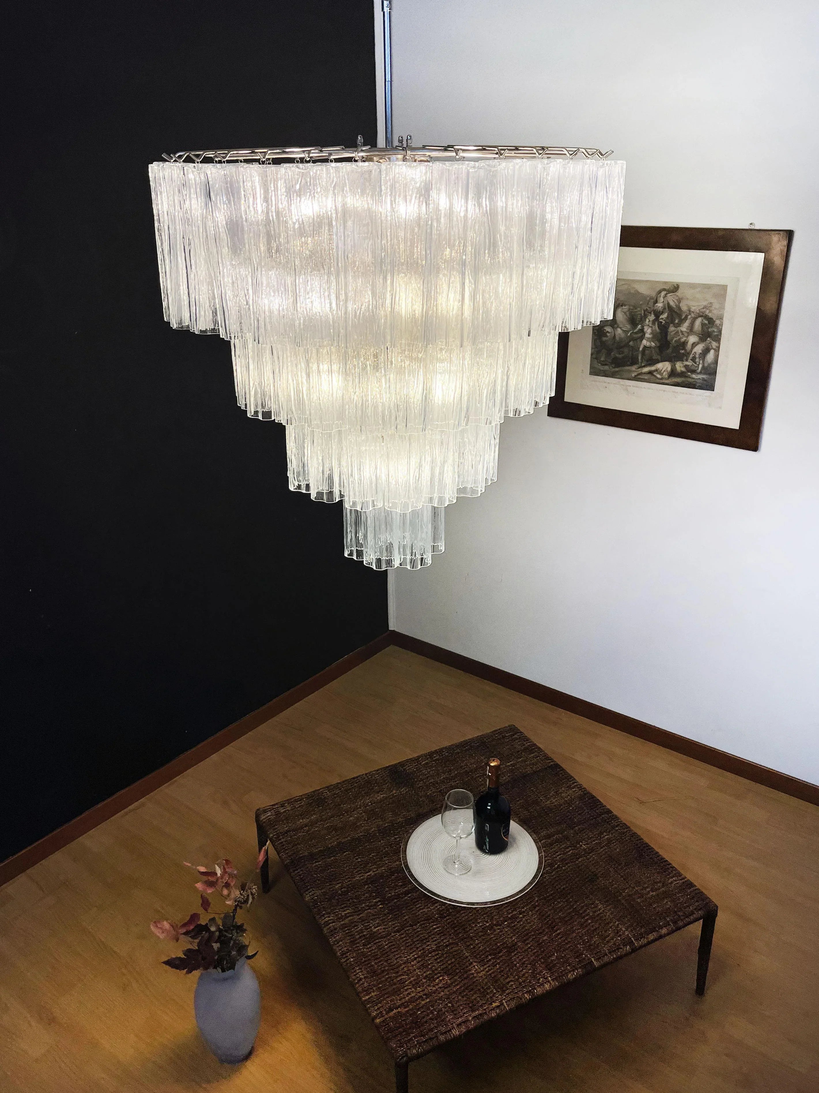 Vintage Murano Transparent Glass Chandelier 33.5"