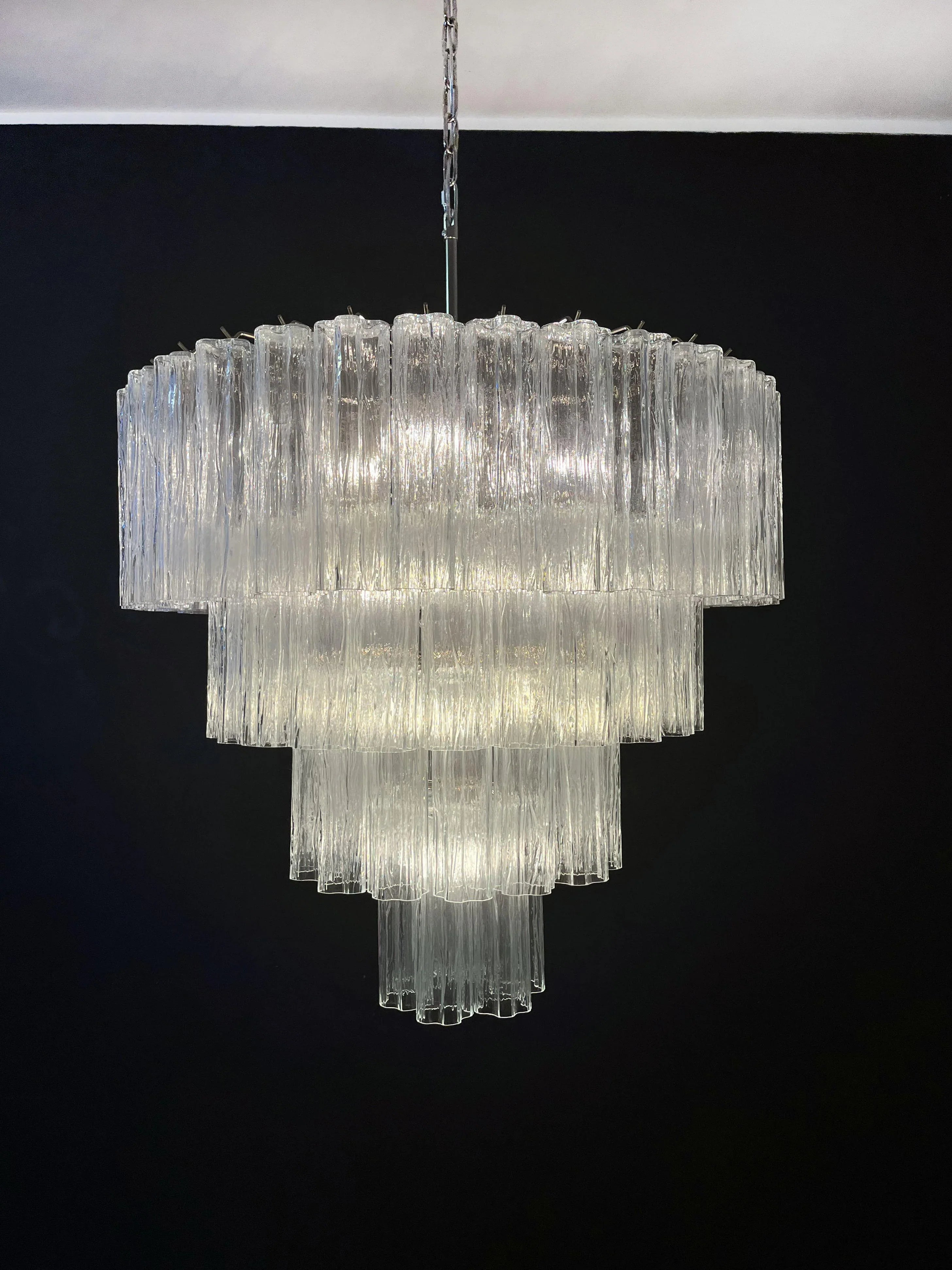 Vintage Murano Transparent Glass Chandelier 33.5"