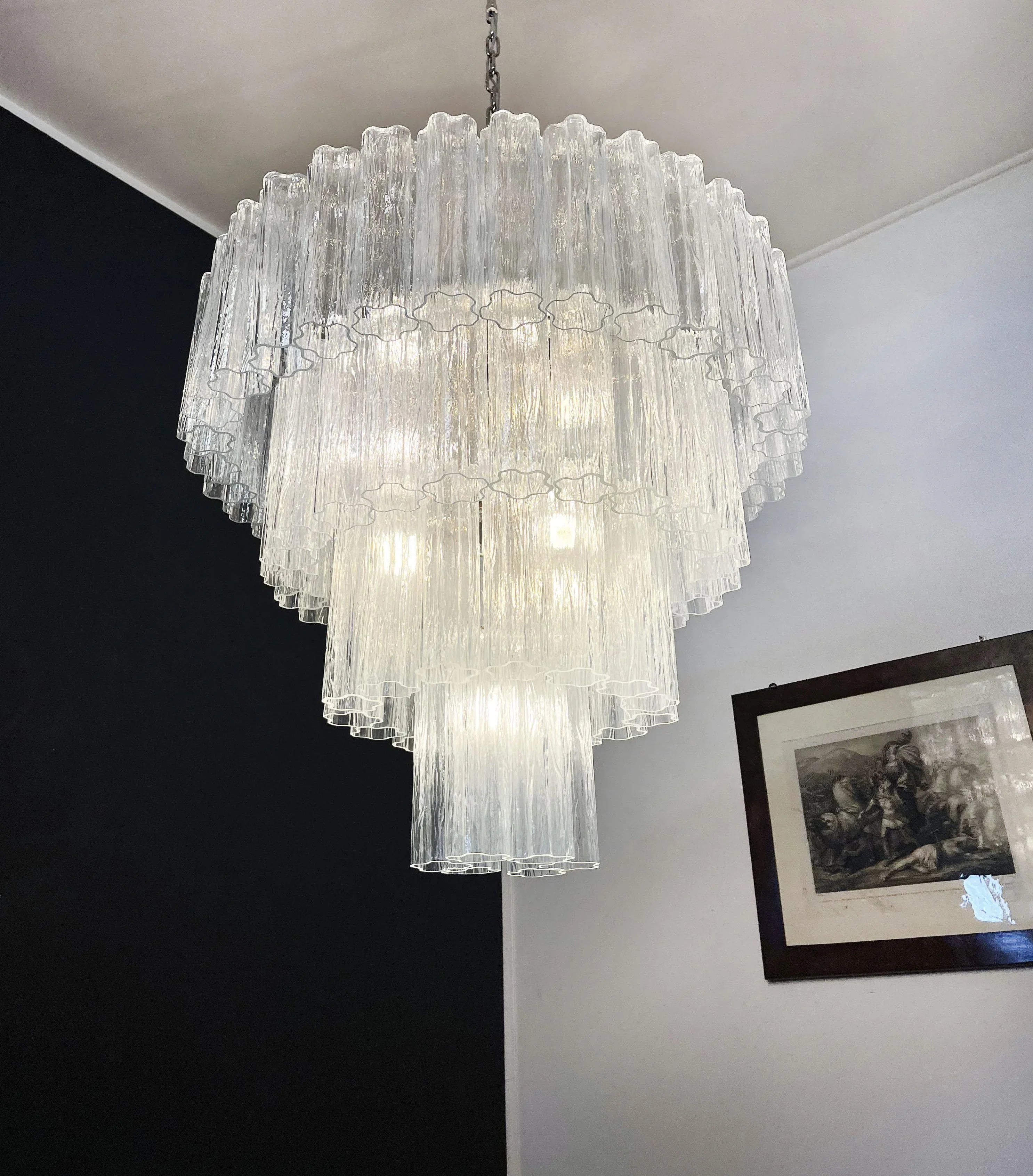 Vintage Murano Transparent Glass Chandelier 33.5"