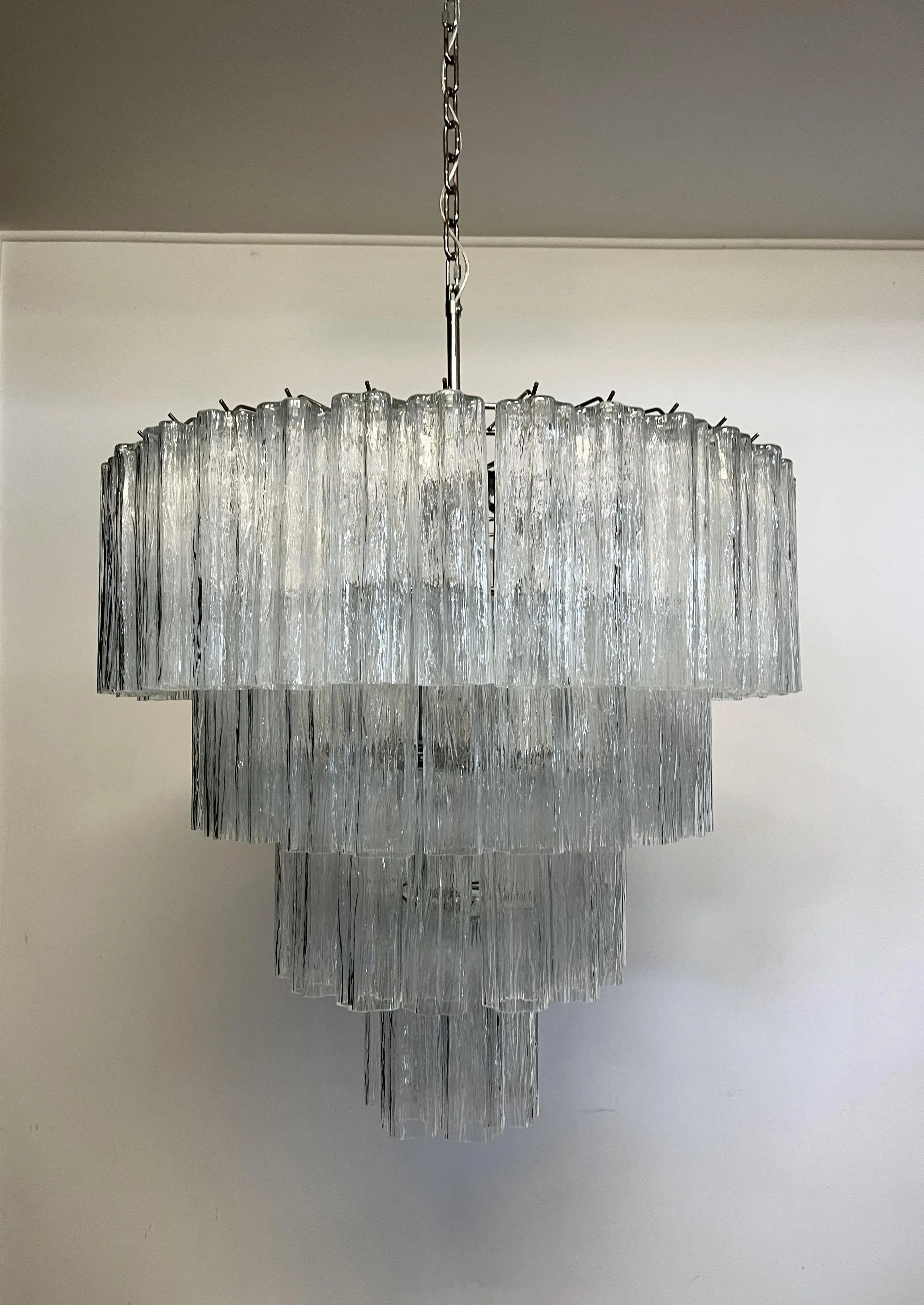 Vintage Murano Transparent Glass Chandelier 33.5"