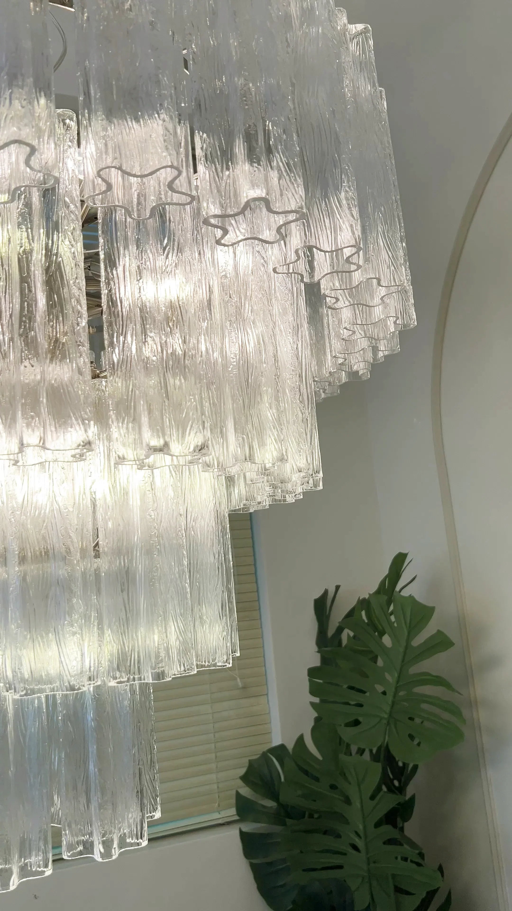 Vintage Murano Transparent Glass Chandelier 33.5"