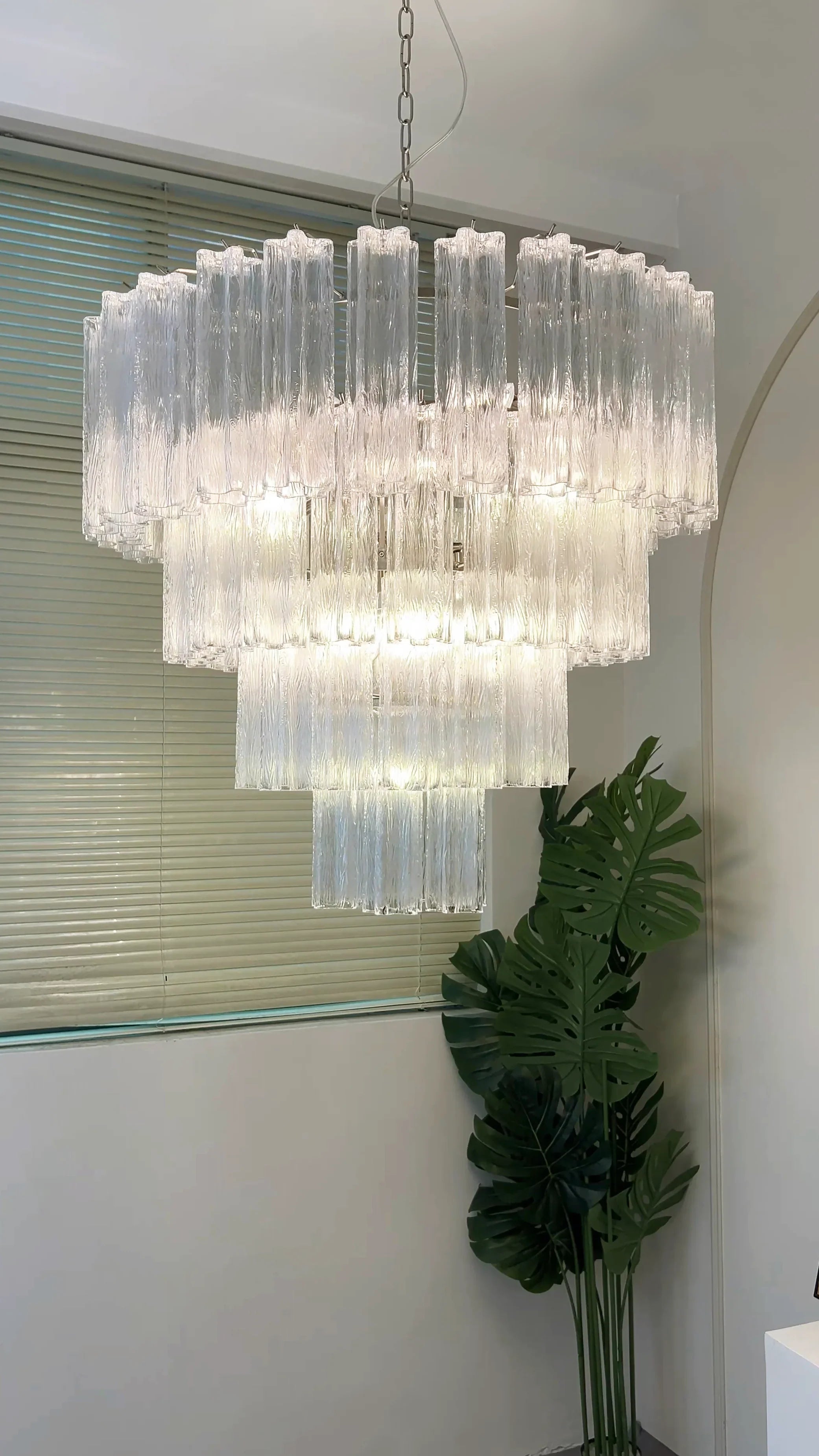 Vintage Murano Transparent Glass Chandelier 33.5"