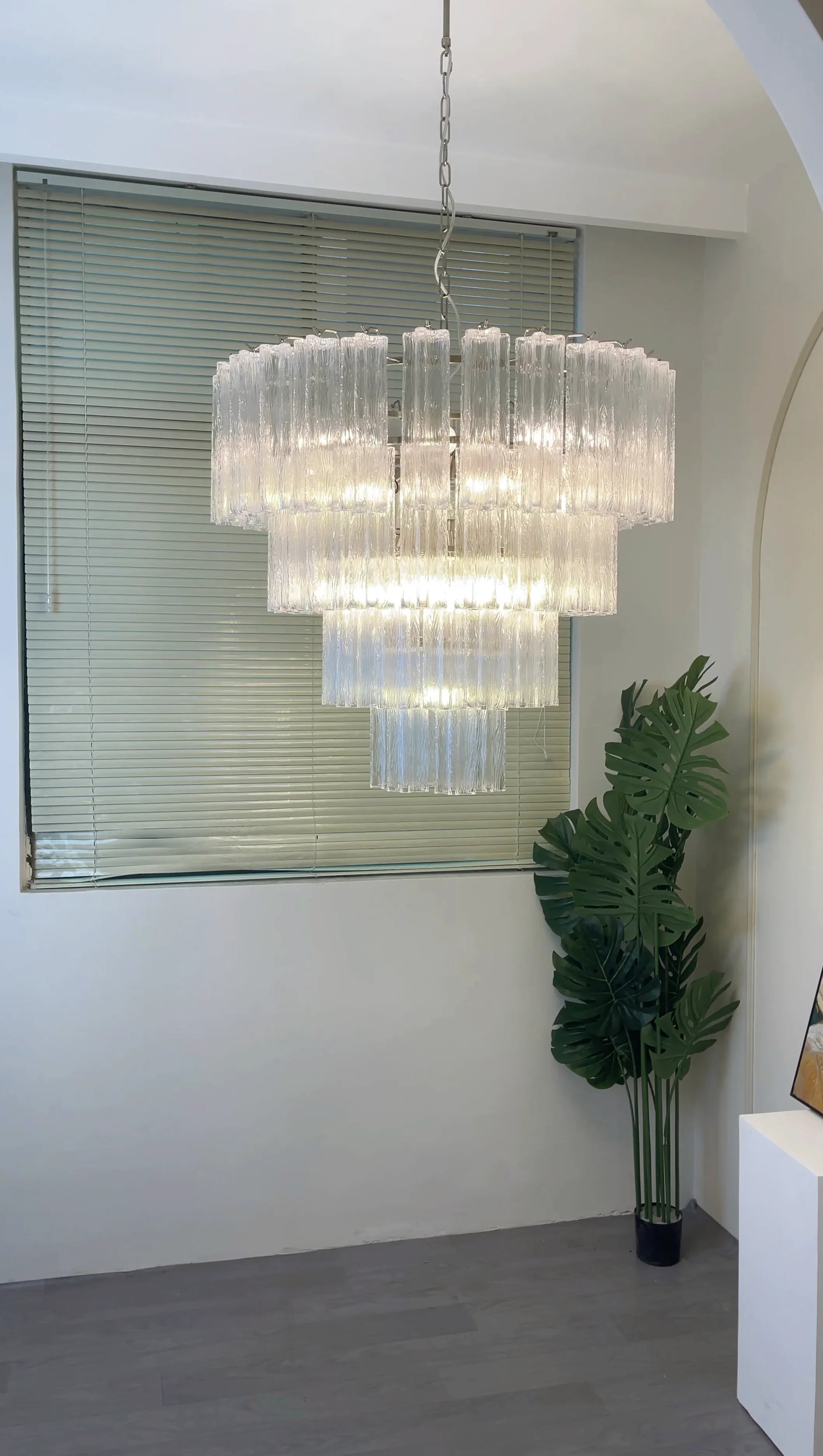 Vintage Murano Transparent Glass Chandelier 33.5"