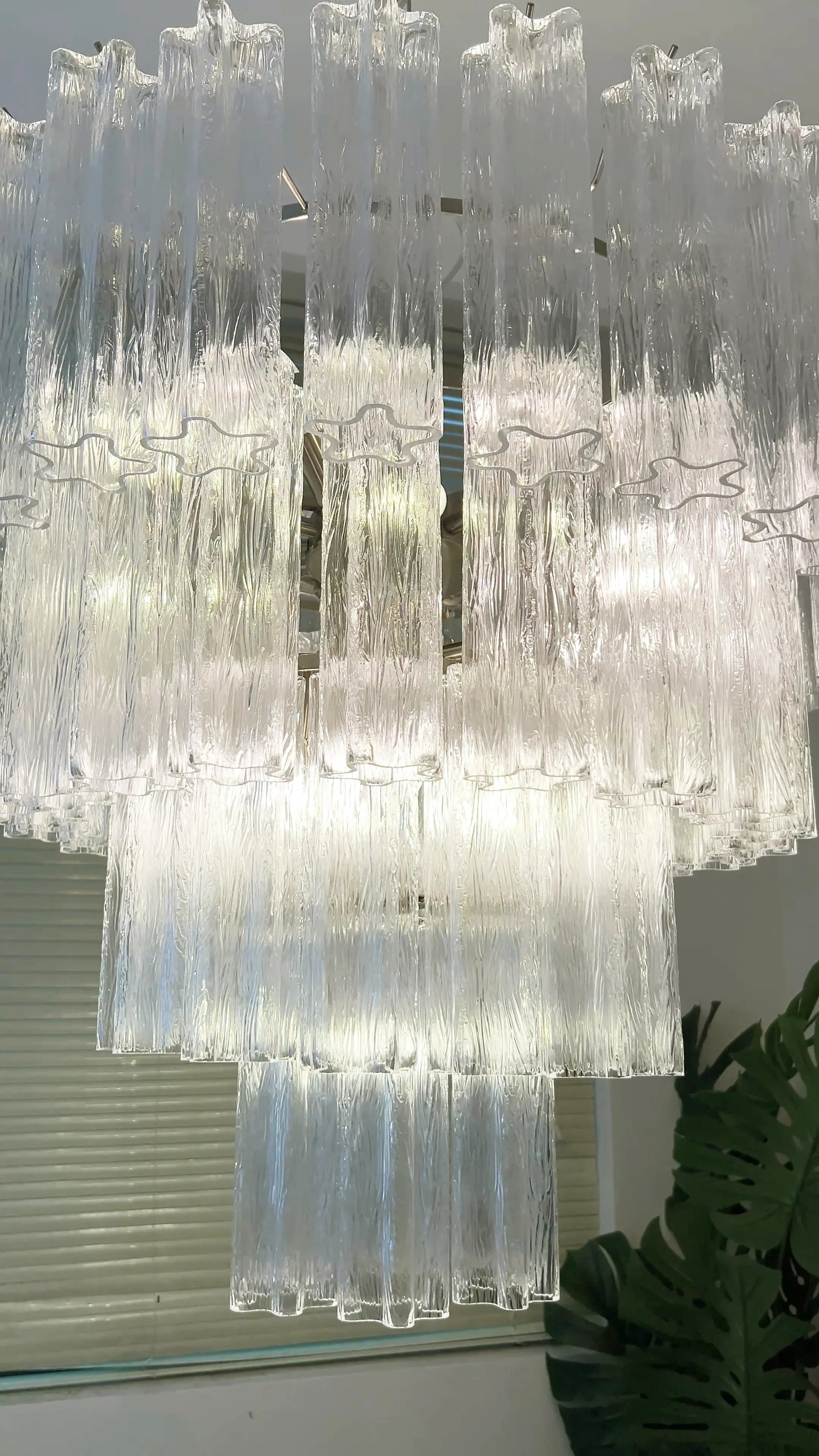Vintage Murano Transparent Glass Chandelier 33.5"