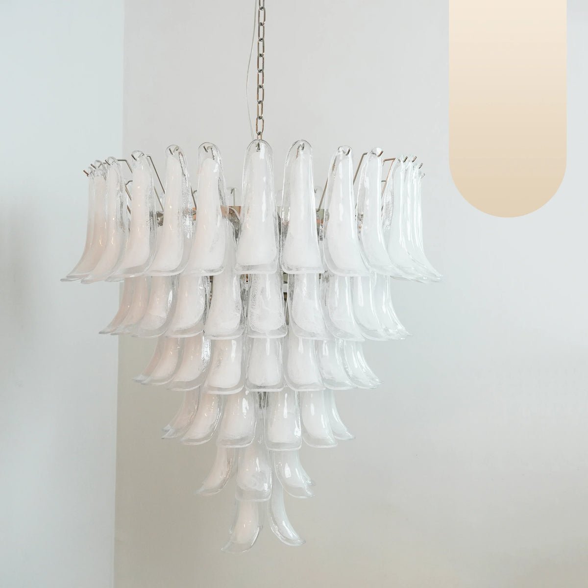 Vintage Murano Transparent Glass Petals Chandelier 31.5"