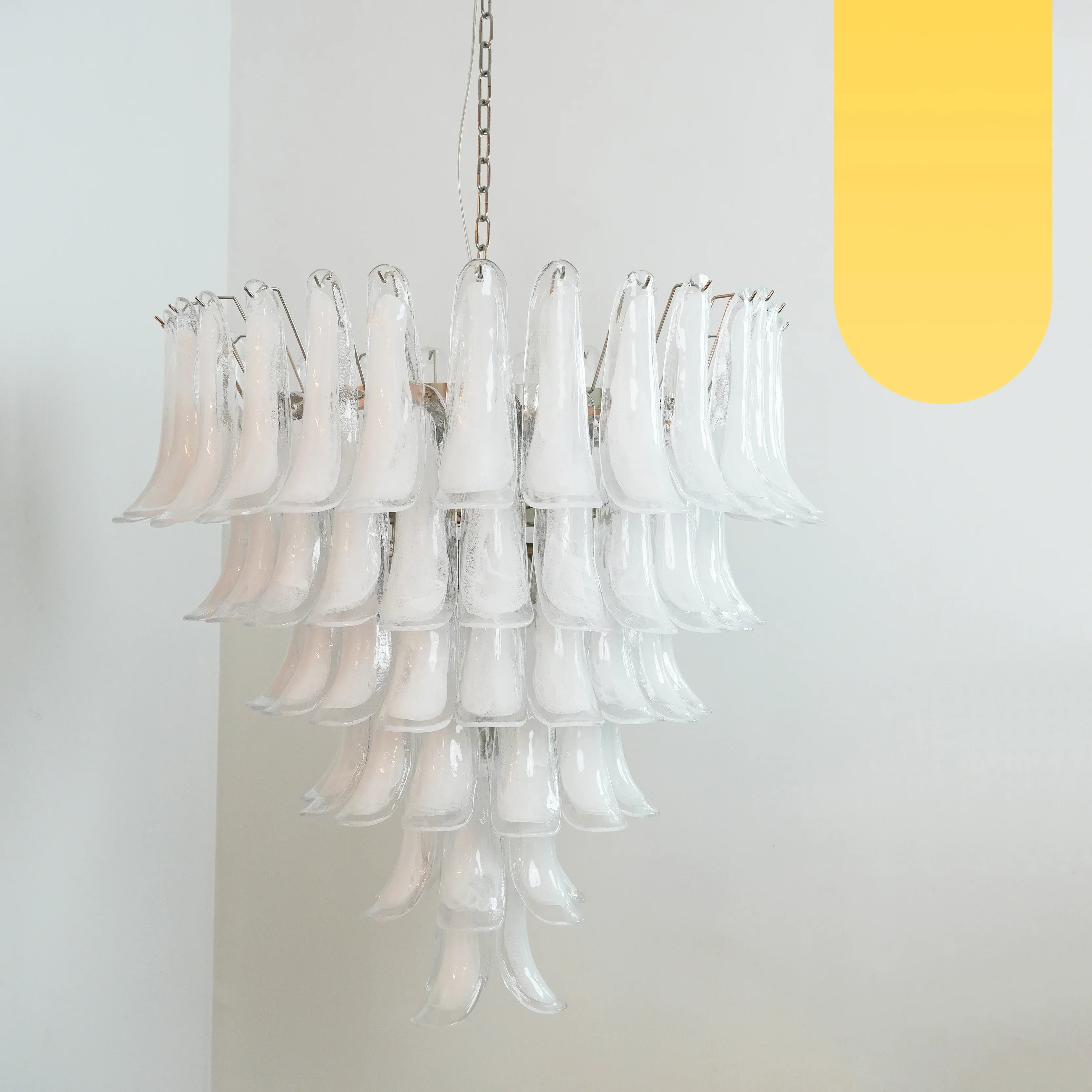 Vintage Murano Transparent Glass Petals Chandelier 31.5"