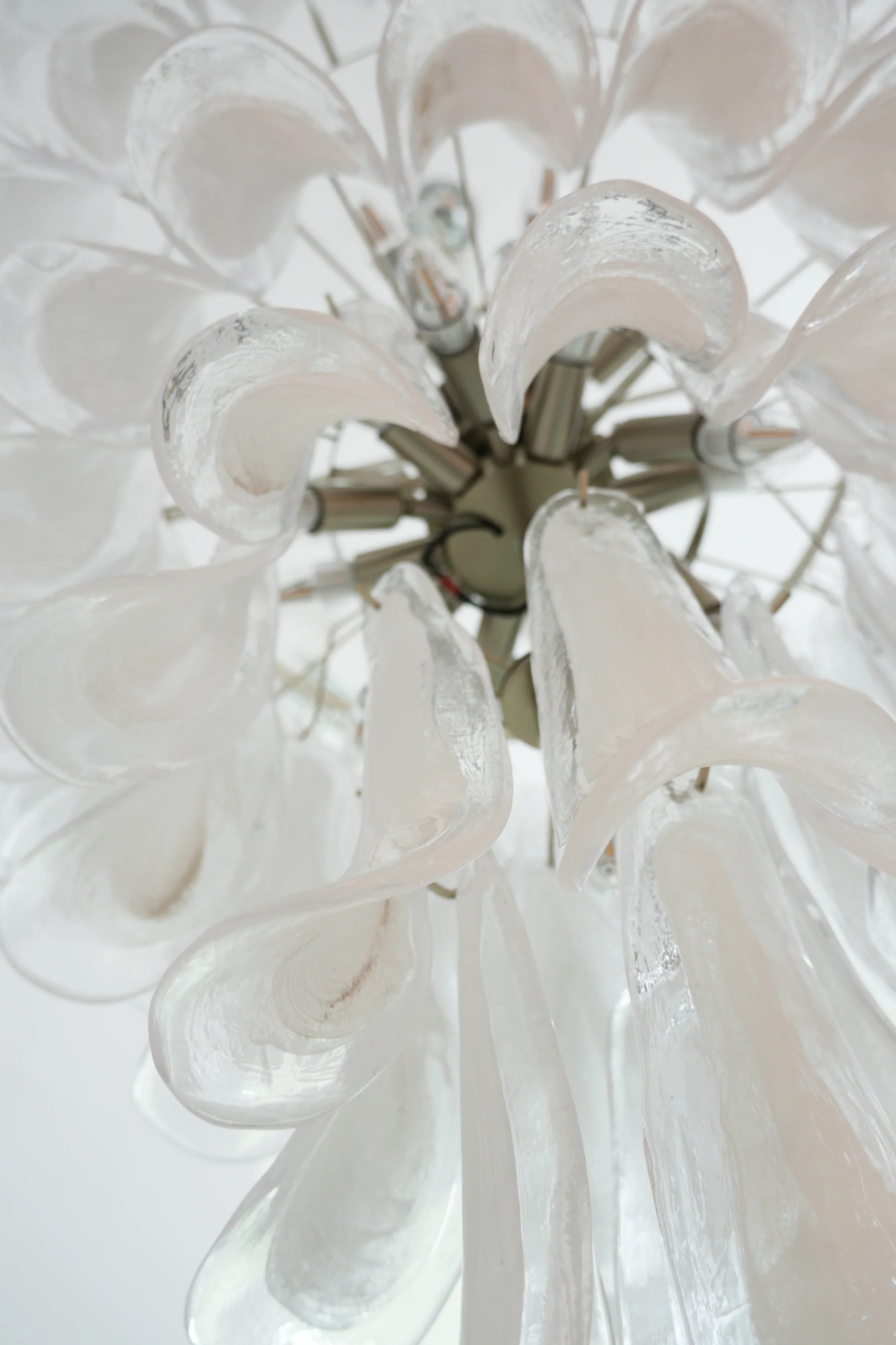 Vintage Murano Transparent Glass Petals Chandelier 31.5"