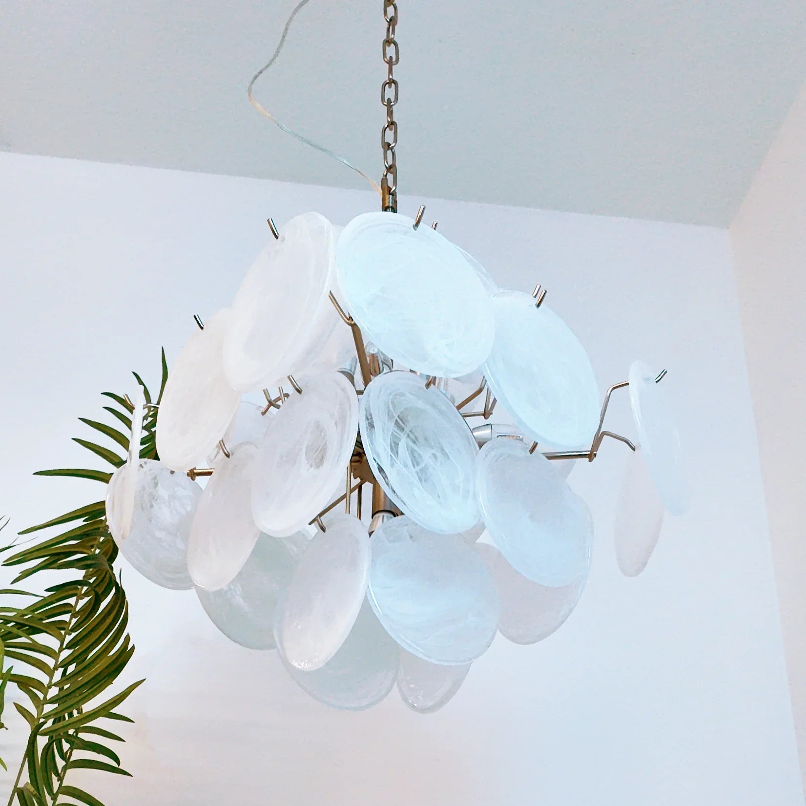 Vintage Murano White Disks Chandelier 19"