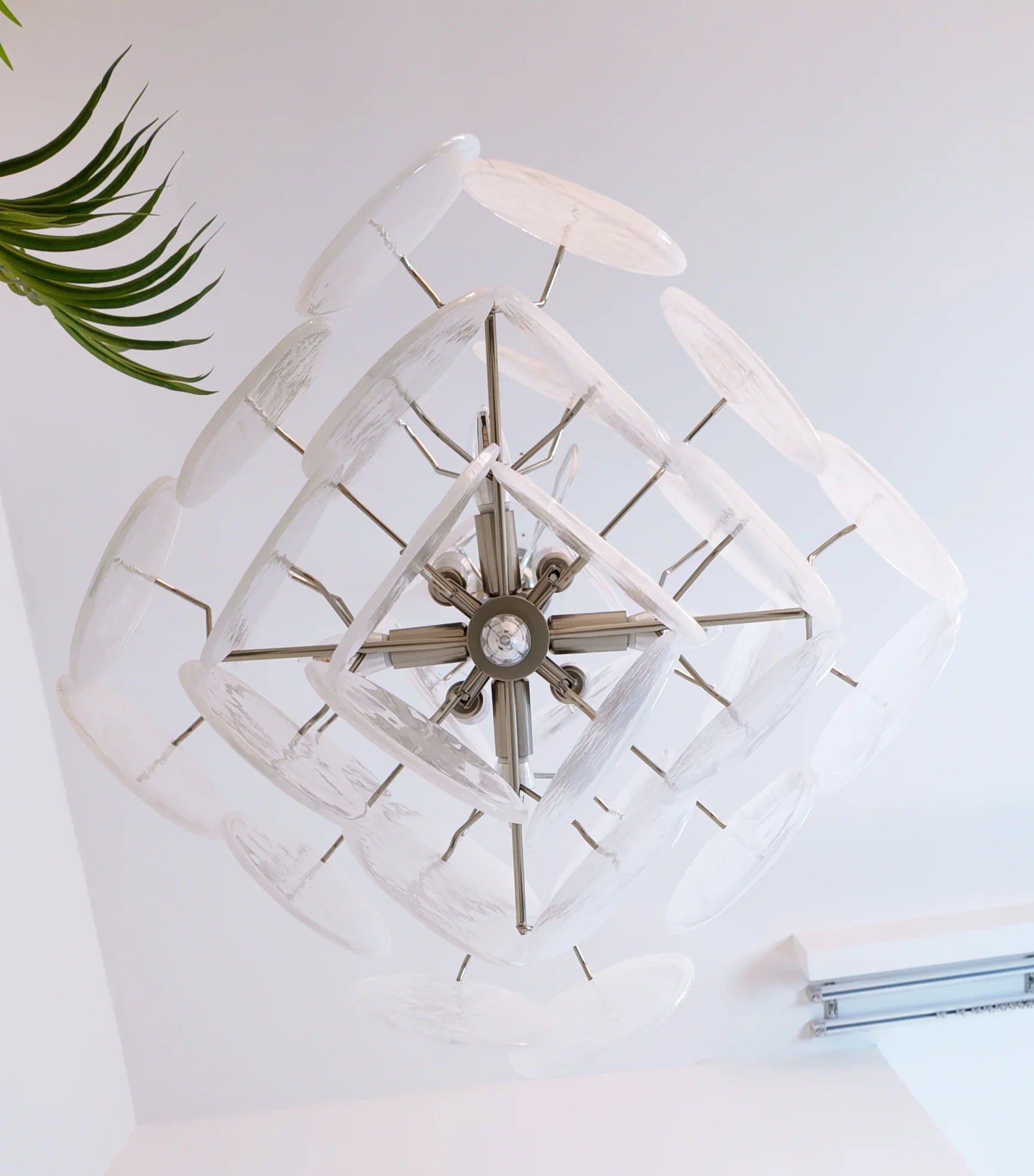 Vintage Murano White Disks Chandelier 19"