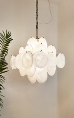 Vintage Murano White Disks Chandelier 19"