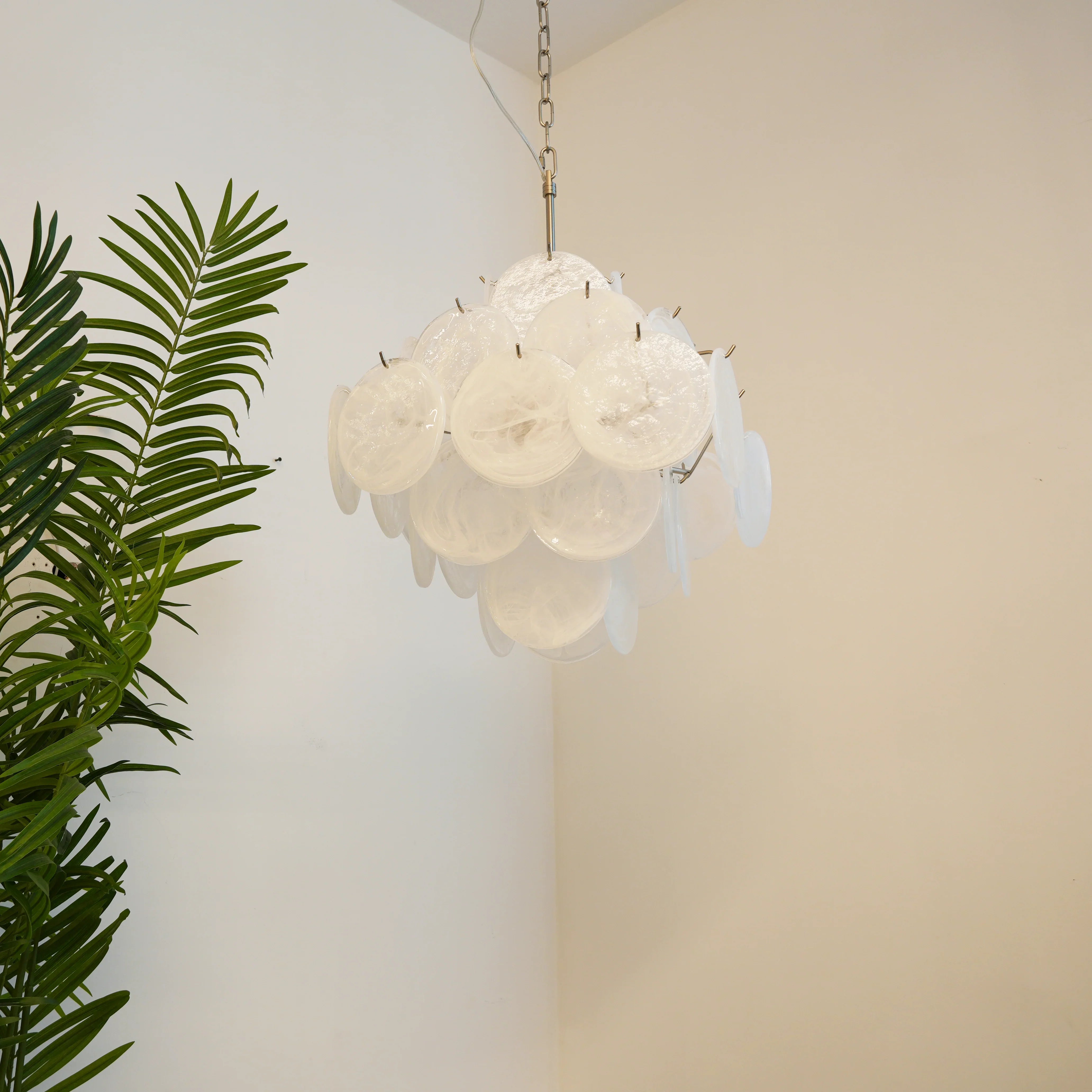 Vintage Murano White Disks Chandelier 19"