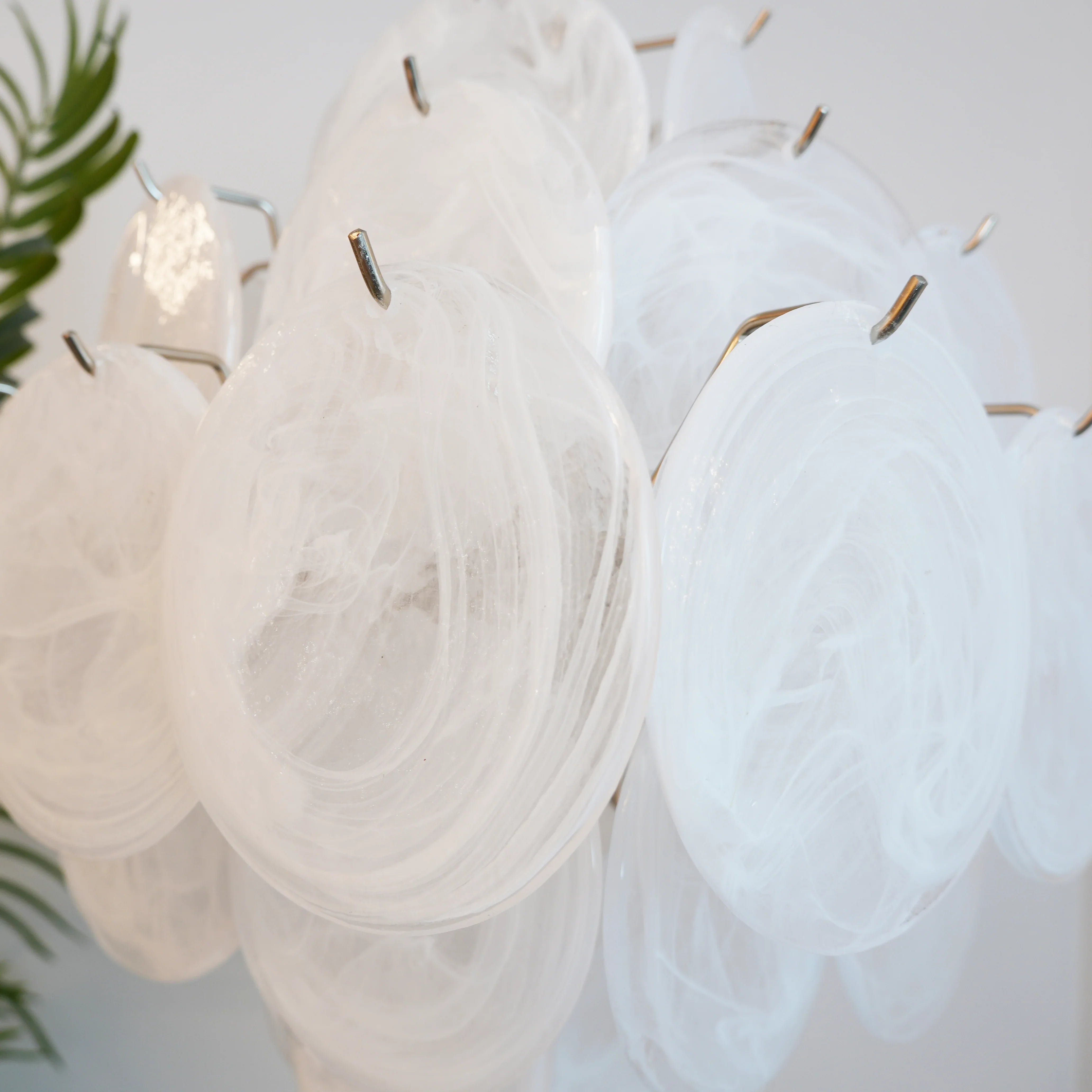 Vintage Murano White Disks Chandelier 19"