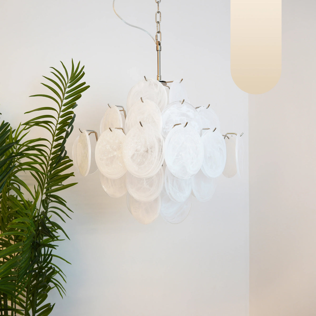 Vintage Murano White Disks Chandelier 19"