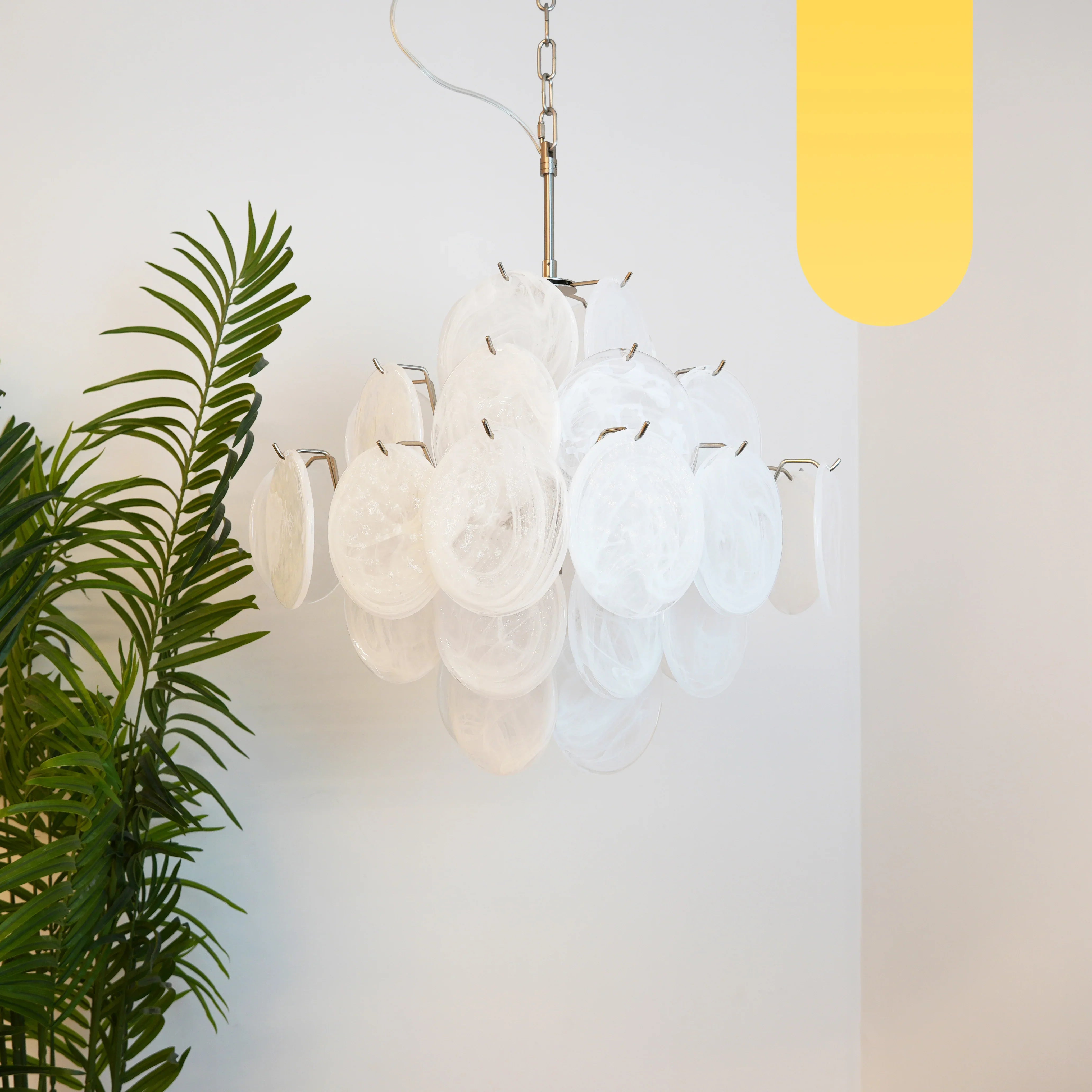 Vintage Murano White Disks Chandelier 19"