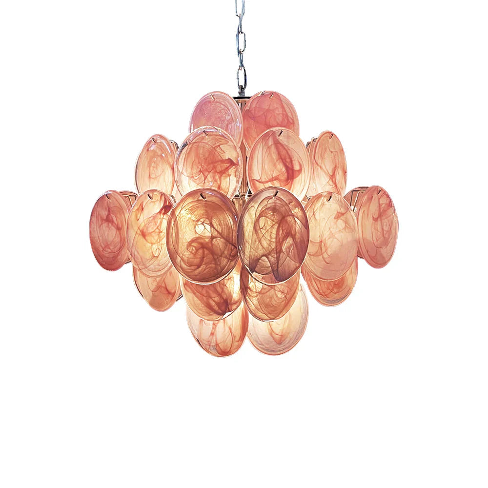 Vintage Murano Pink Disks Chandelier