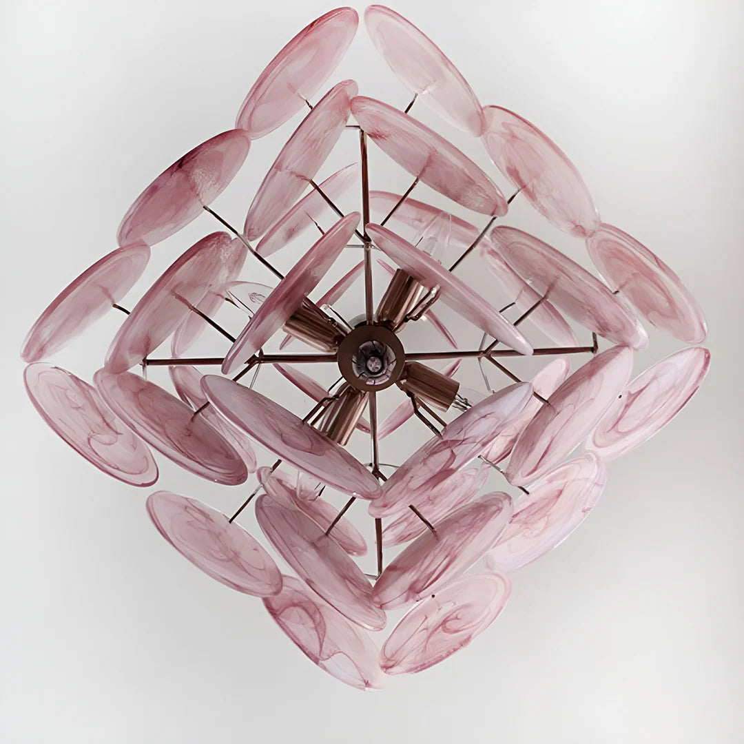 Vintage Murano Pink Disks Chandelier