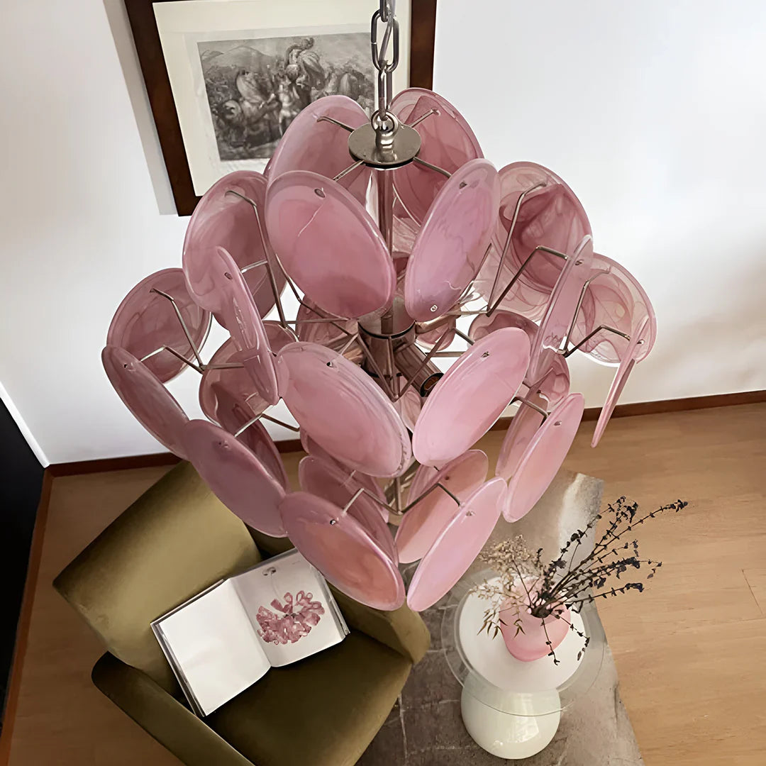 Vintage Murano Pink Disks Chandelier