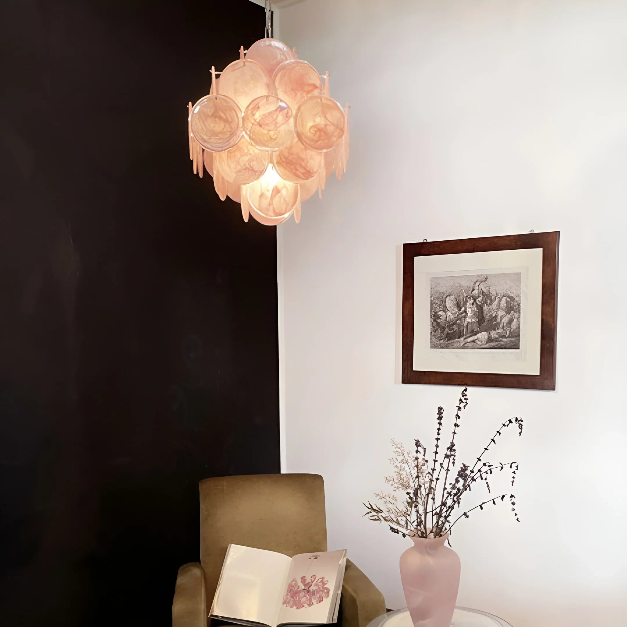 Vintage Murano Pink Disks Chandelier