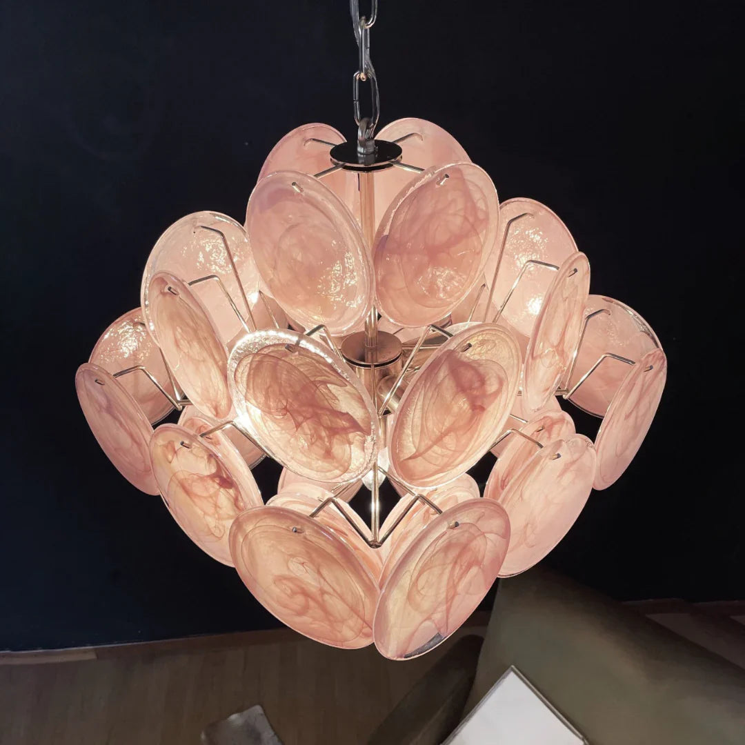 Vintage Murano Pink Disks Chandelier