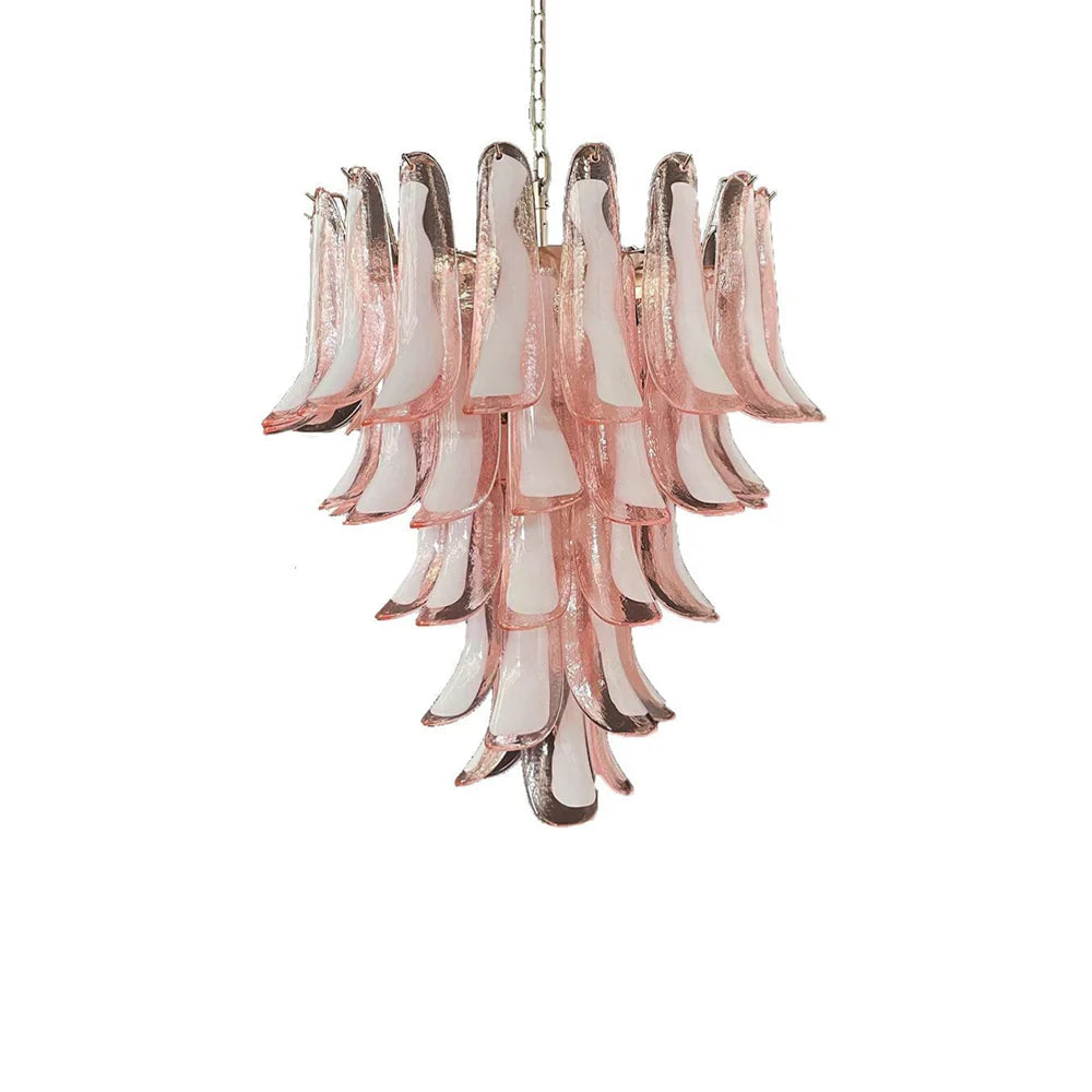 Vintage Pink Murano Glass Petals Chandelier 26"