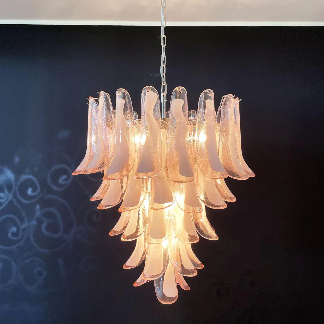 Vintage Pink Murano Glass Petals Chandelier 26"